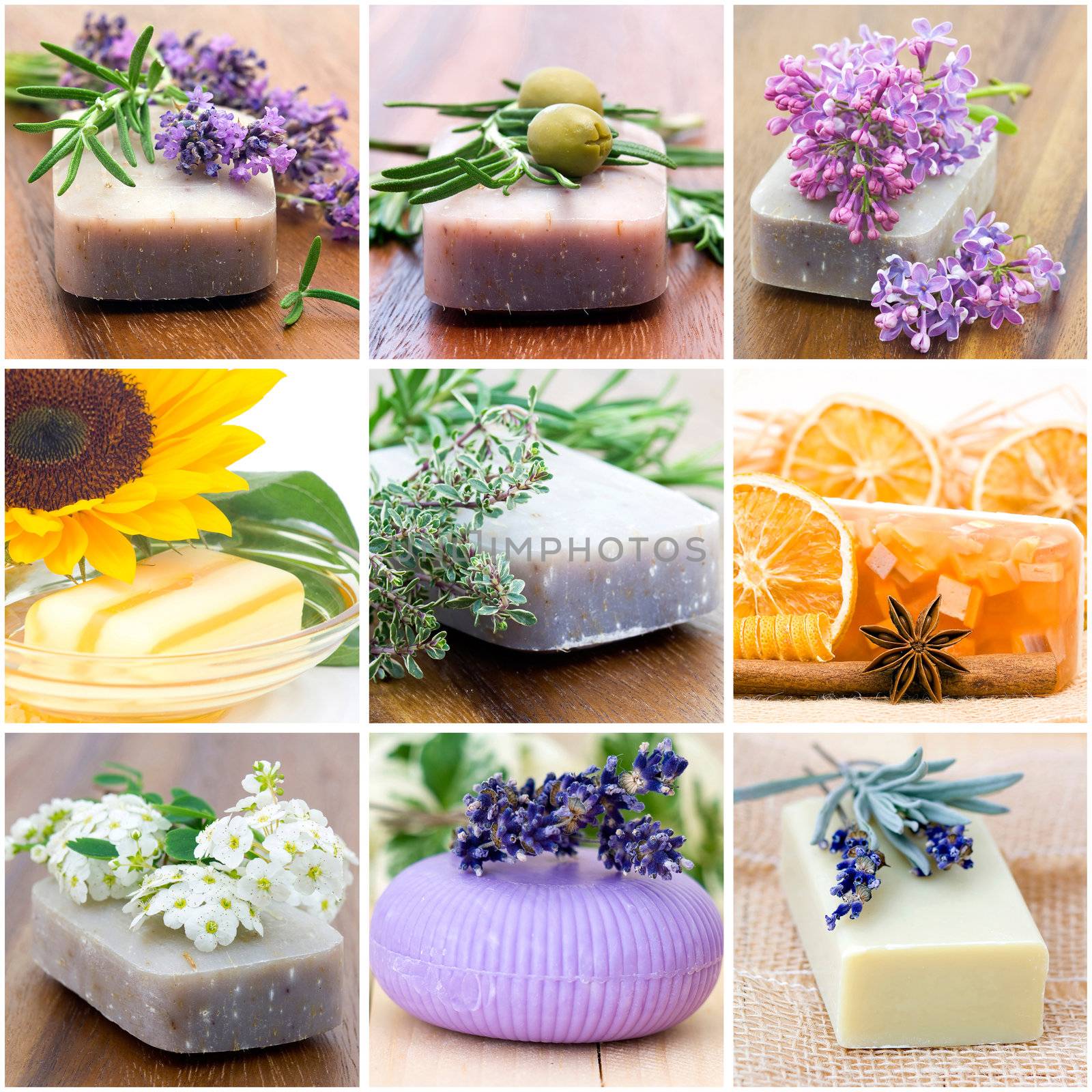 natural soaps - collage with nine pictures by miradrozdowski