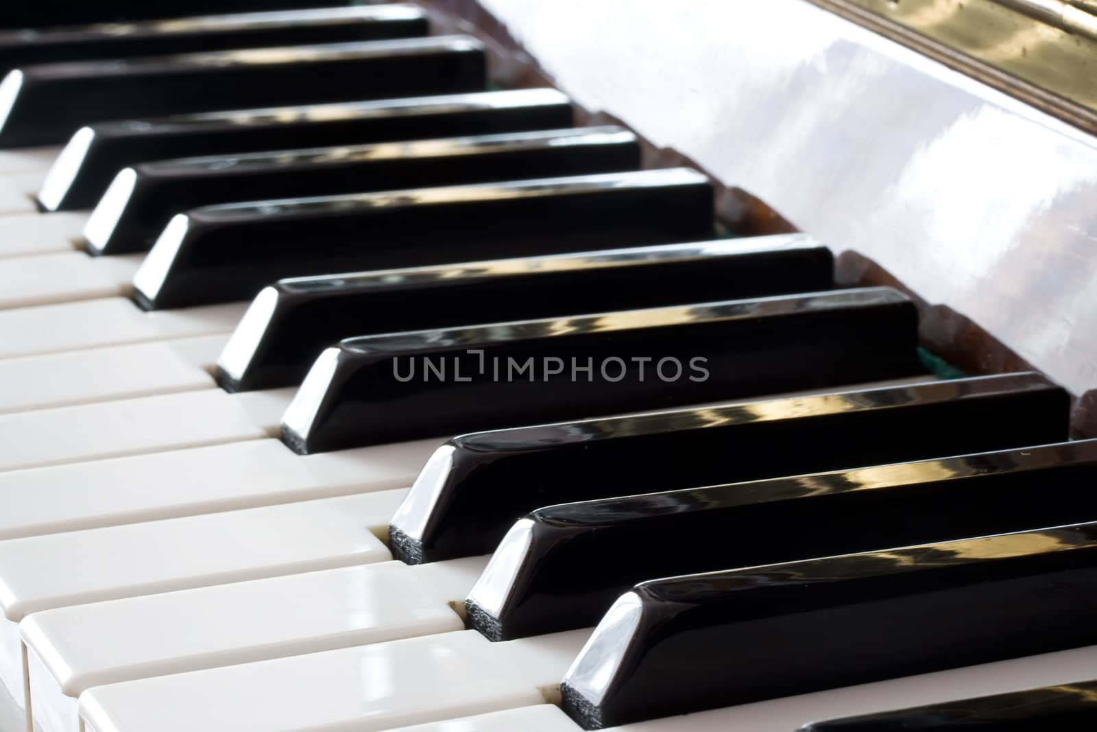 Closeup view of a piano keyboard