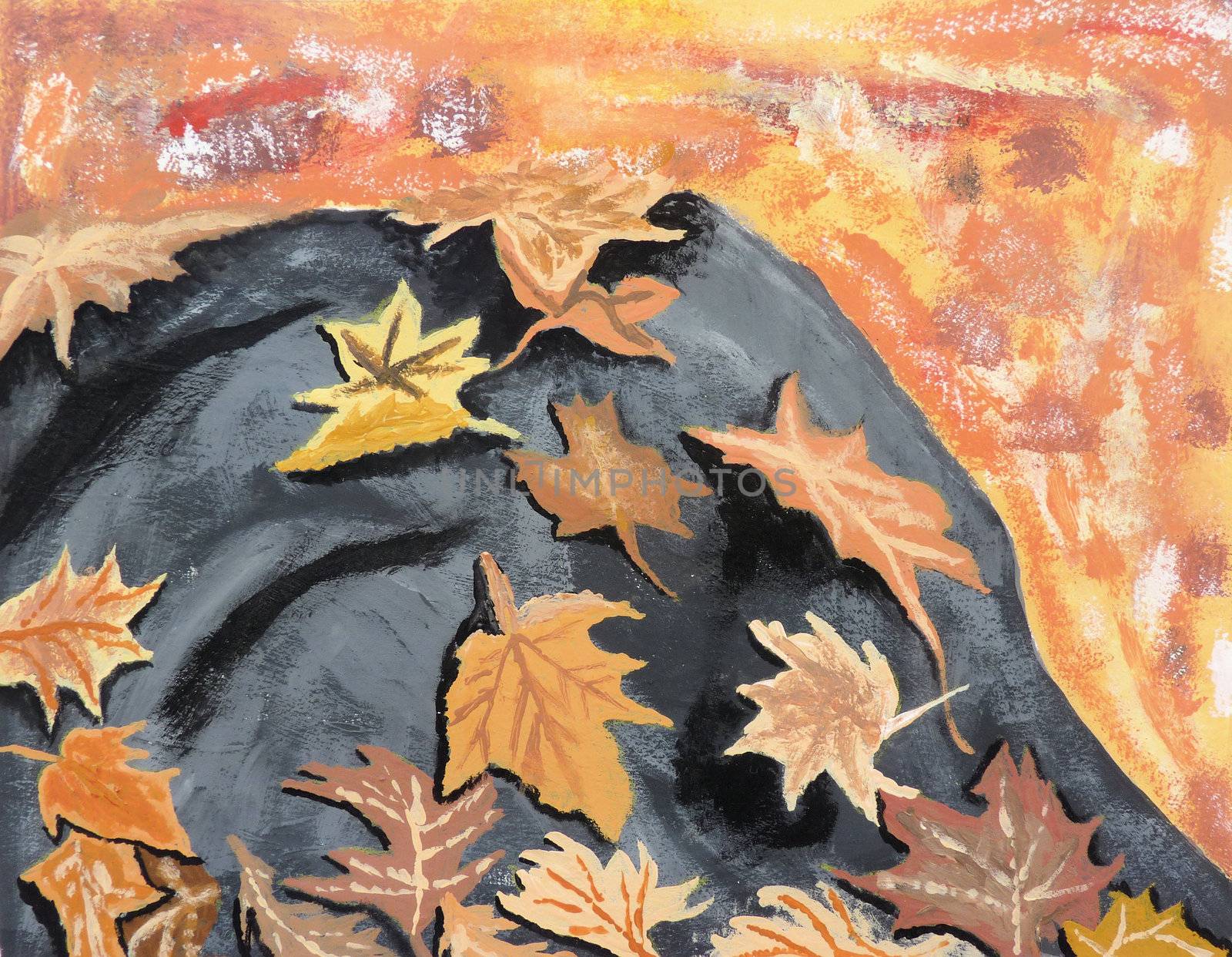 Autumn Leaves on Rock by ankarb