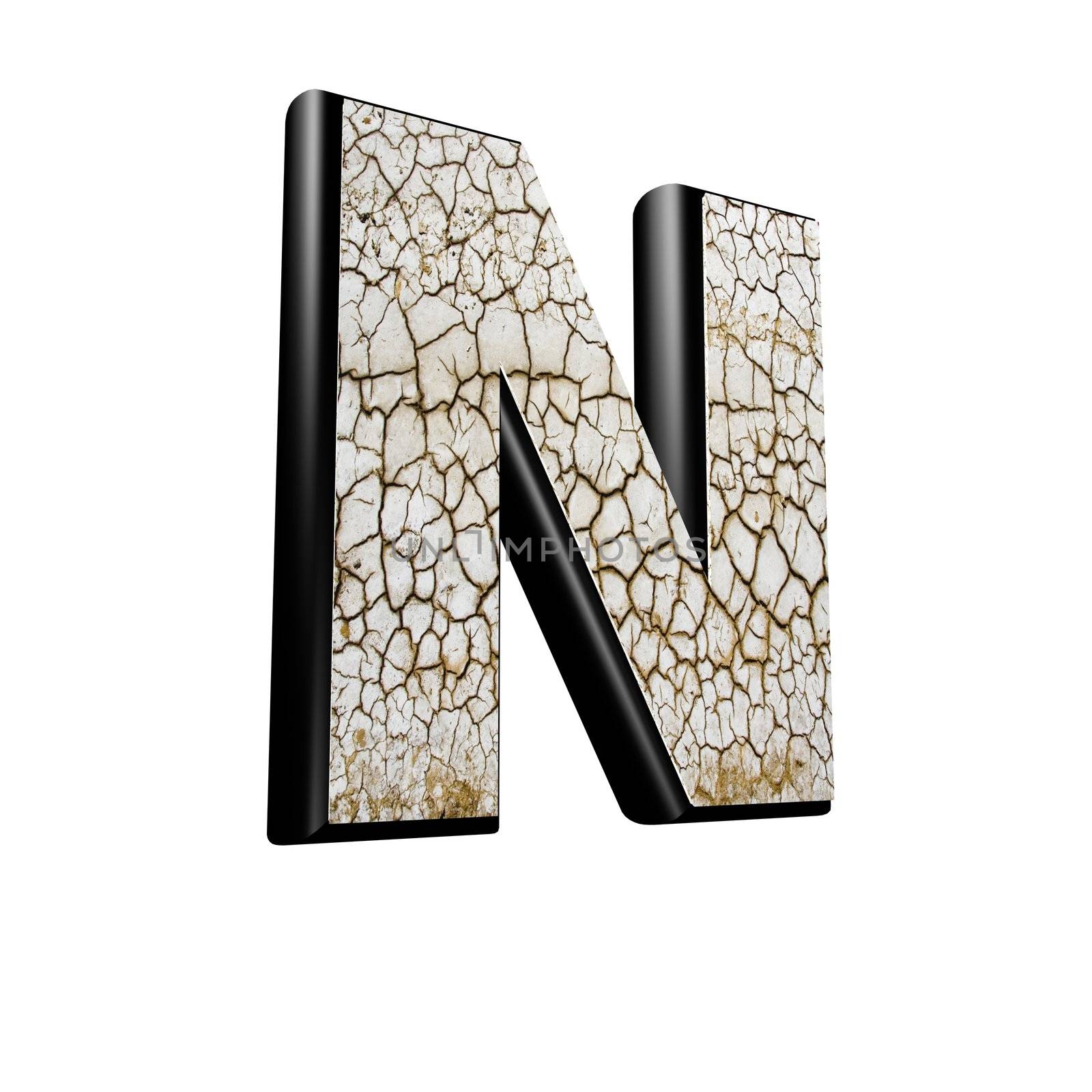 abstract 3d letter with dry ground texture - N
