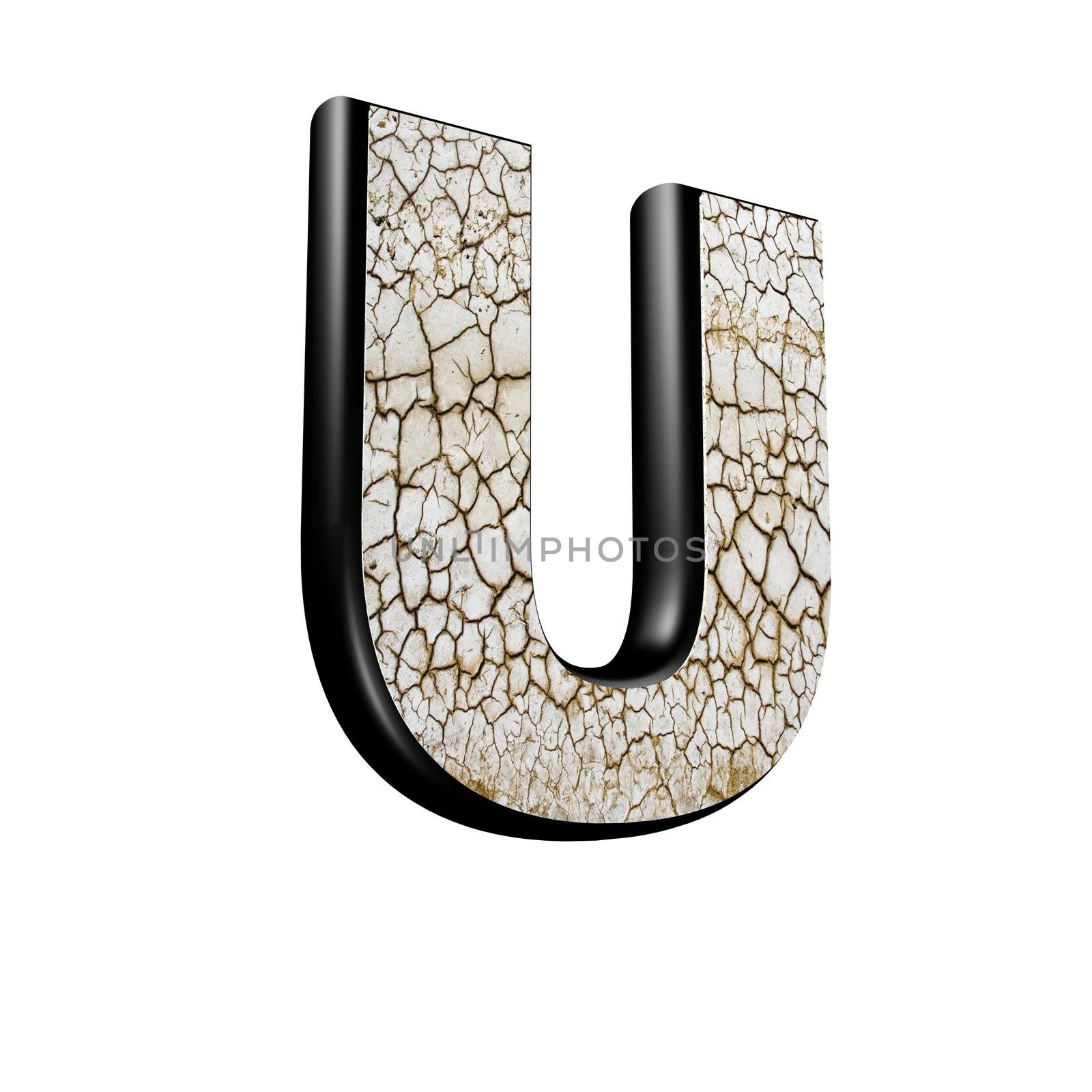 abstract 3d letter with dry ground texture - U