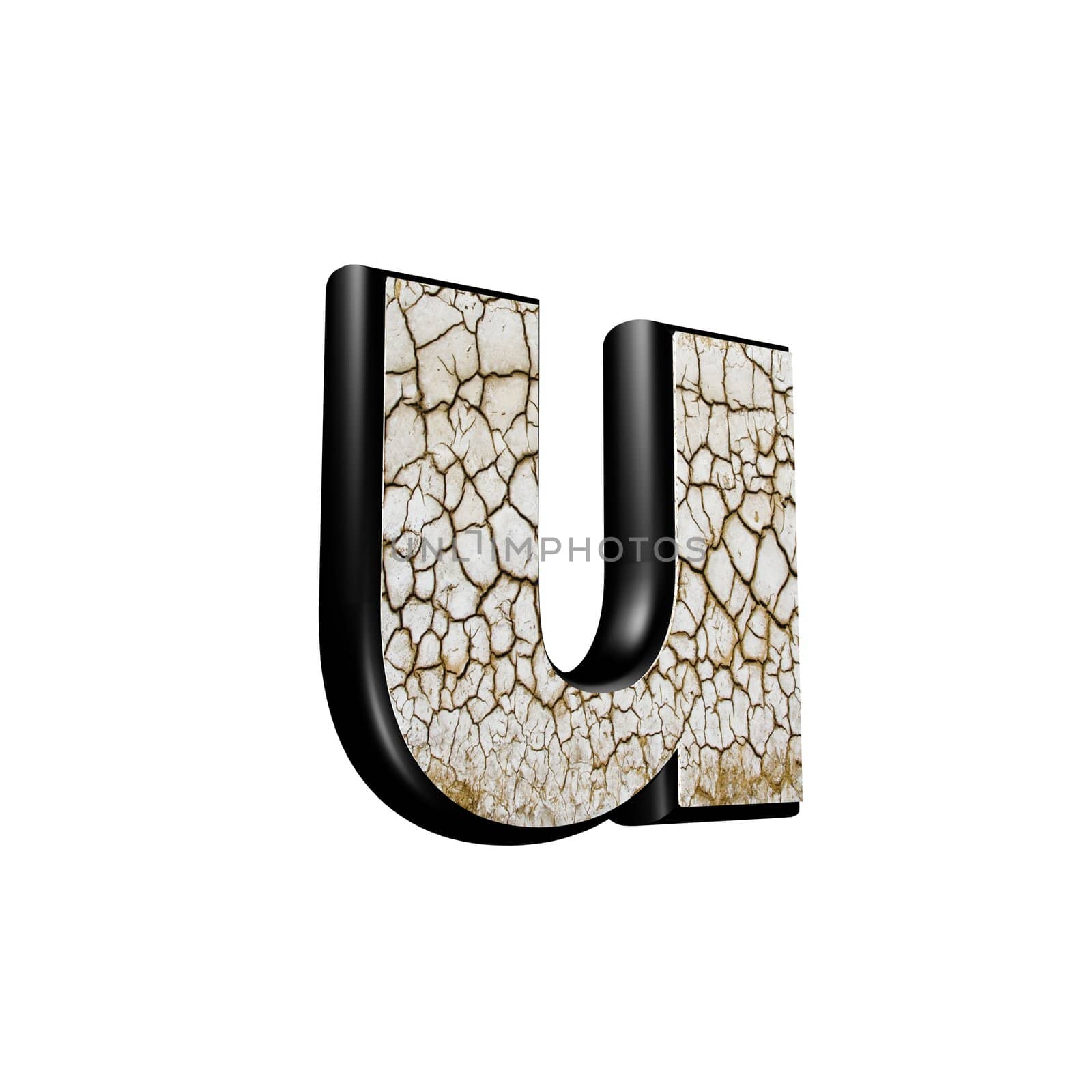 abstract 3d letter with dry ground texture - U