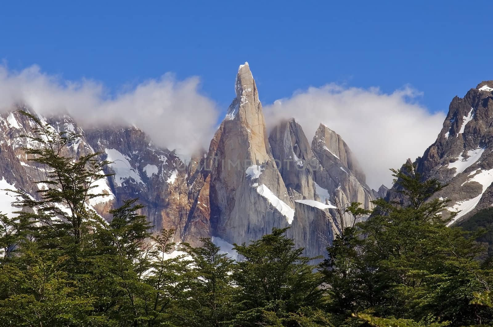 very nice view to the top of Fitz Roy, Argentina, from the glacial lake