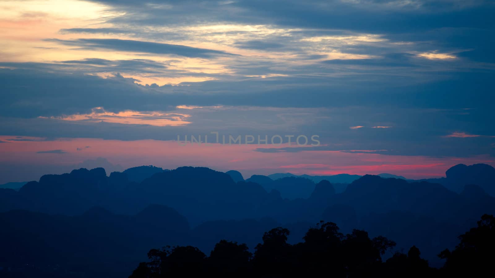 Silhouette of mountains at the sunset