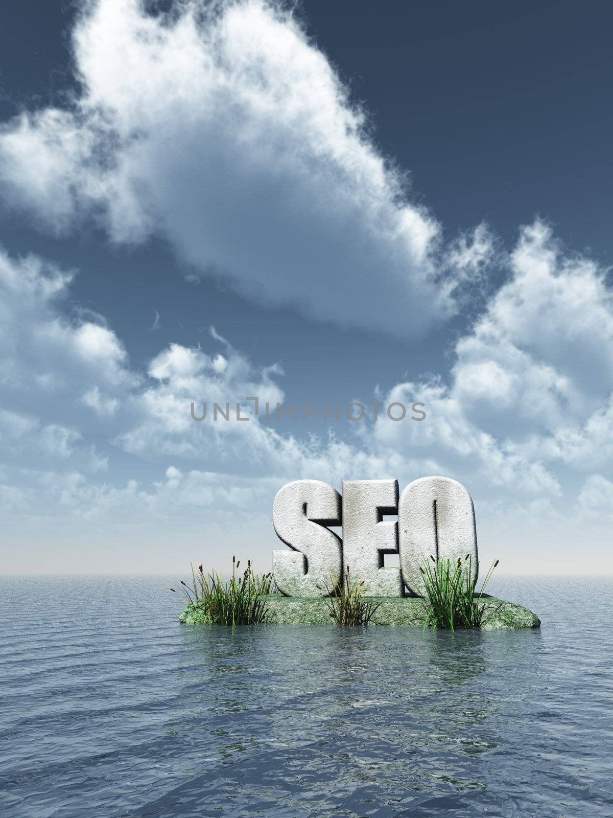 the letters seo at water - 3d illustration
