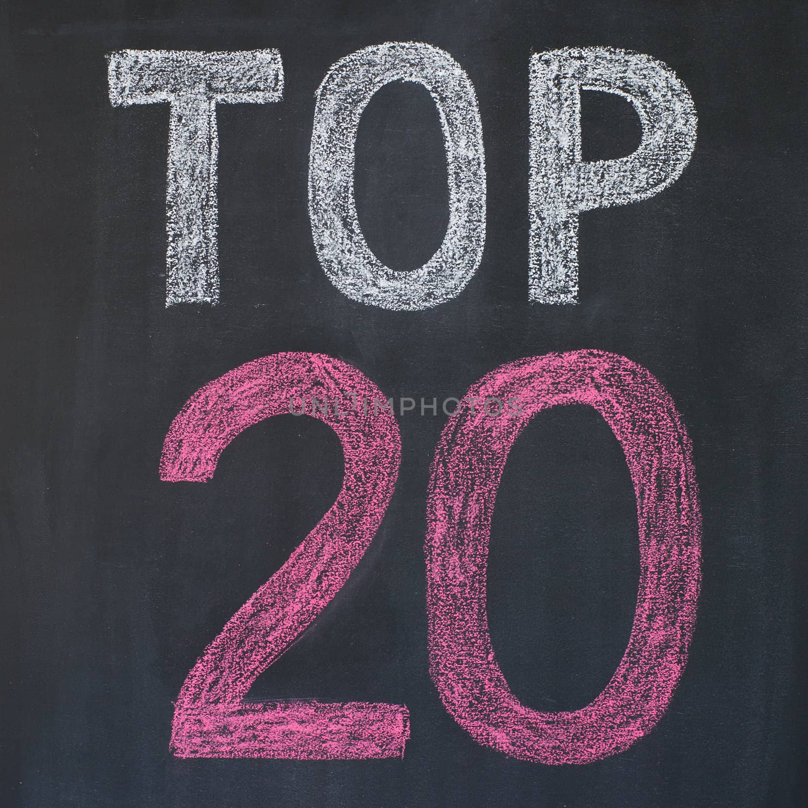 Word "Top 20'' written by a chalk on a blackboard