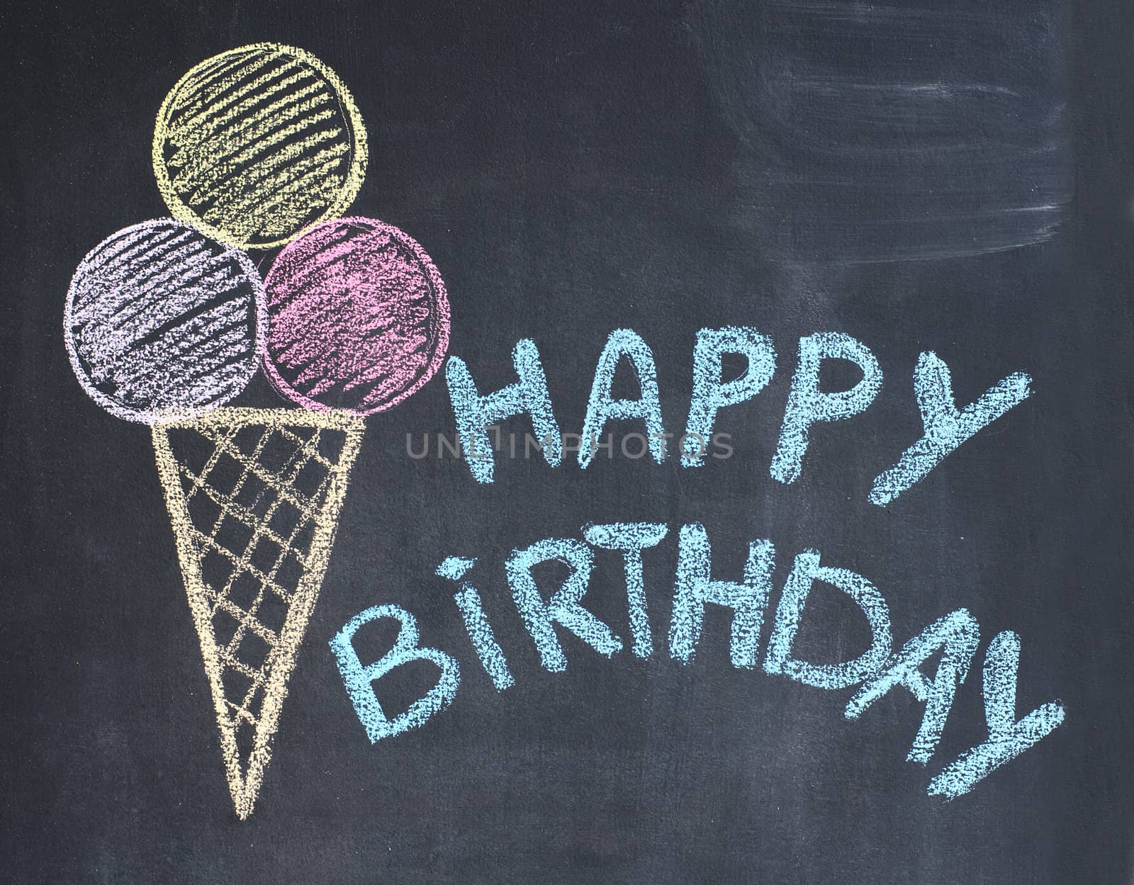 Happy birthday congratulation written by a chalk on a blackboard