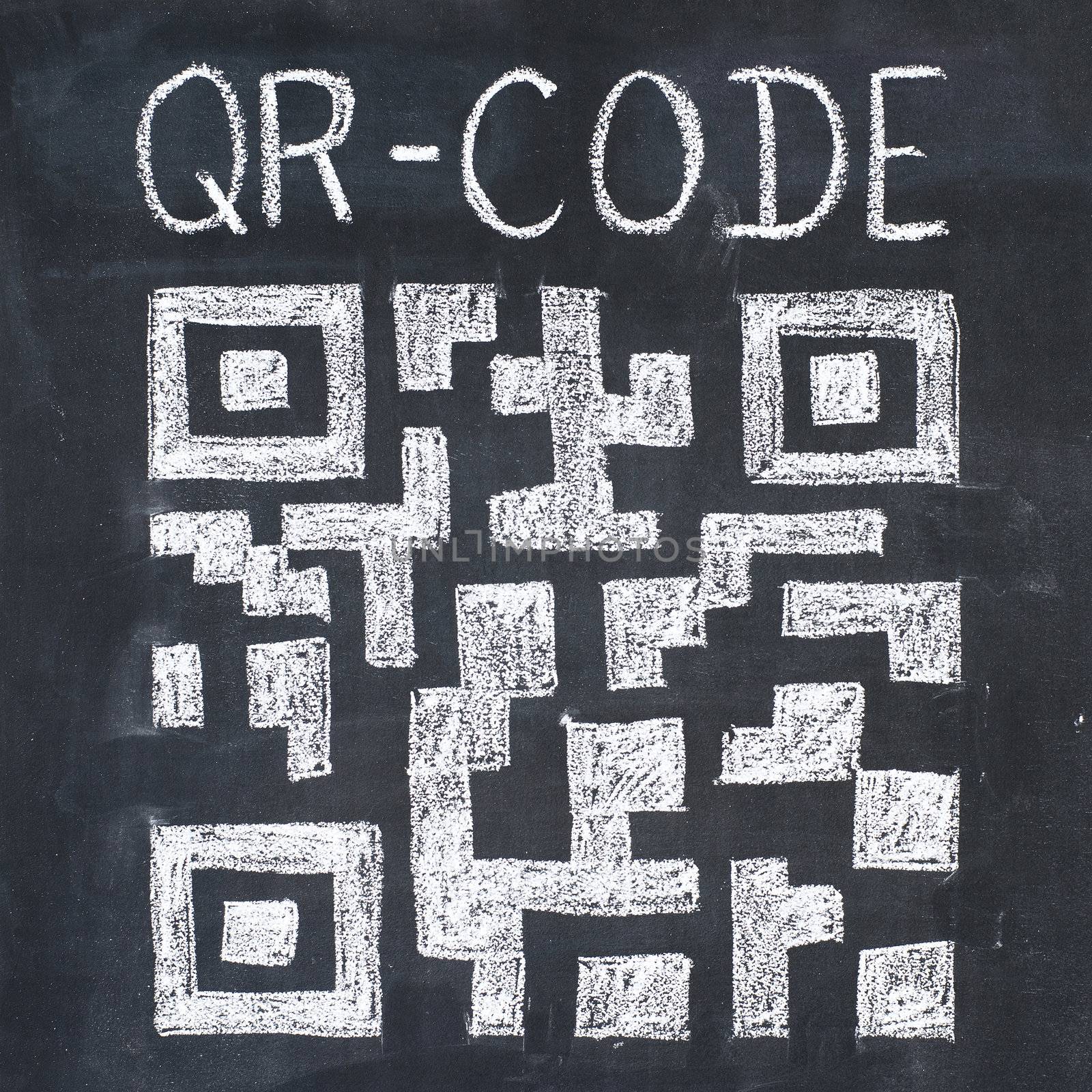 Quick Response Code (qr-code) on a blackboard, chalk drawing