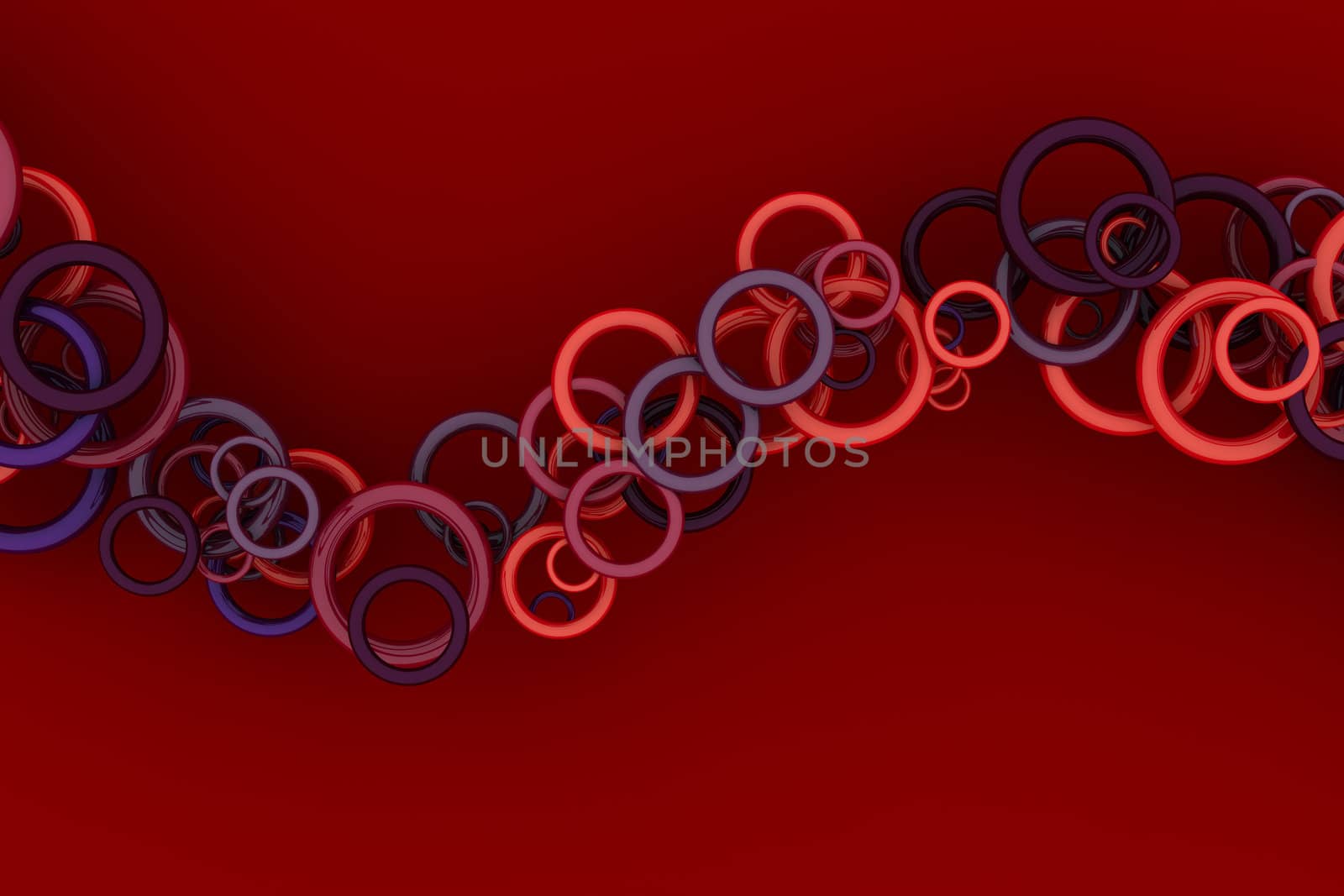 Red background with multicoloured rings