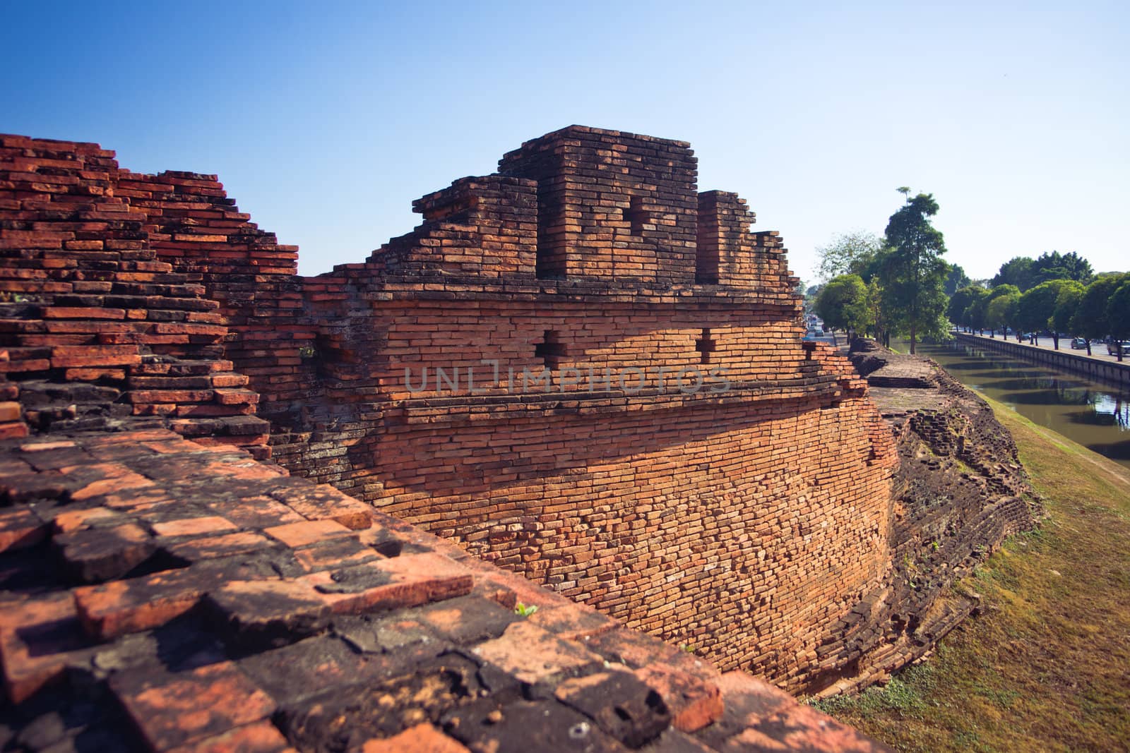 Ancient brick wall in Chiang Mai city, Northern Thailand
