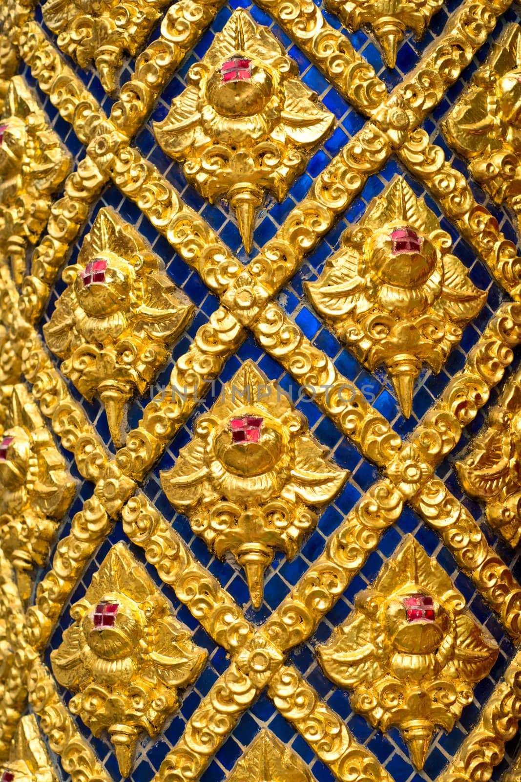 Oriental pattern - golden flowers in blue mosaic