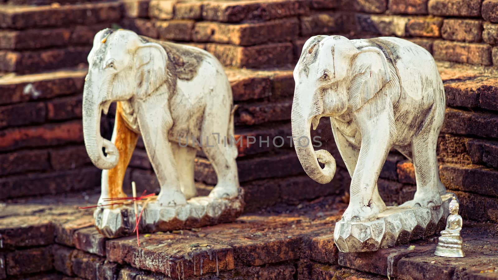 Two statues of elephant in asian temple