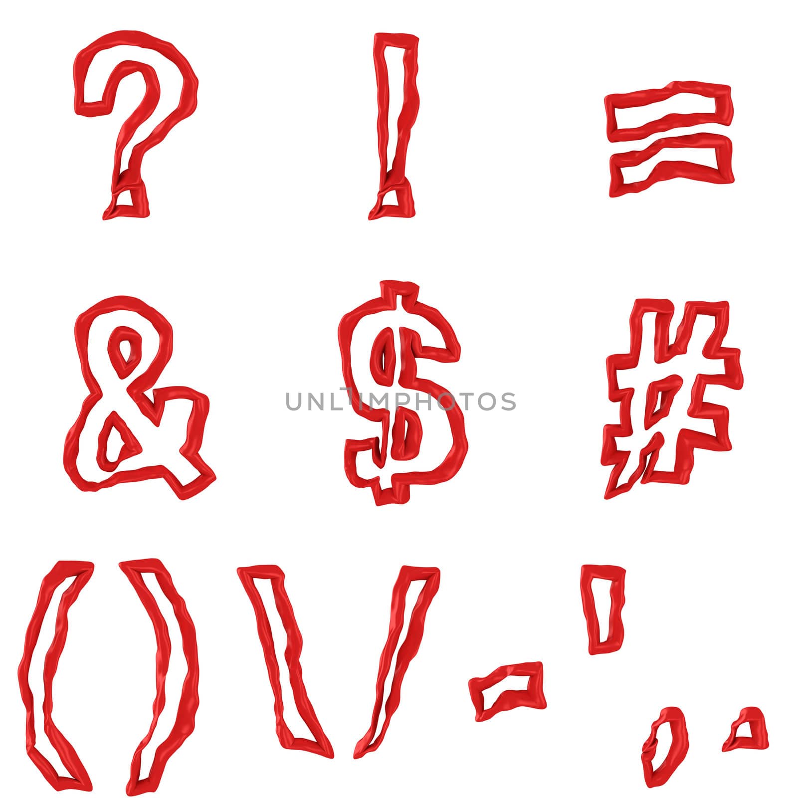 Red symbols and punctuation signs isolated on the white background