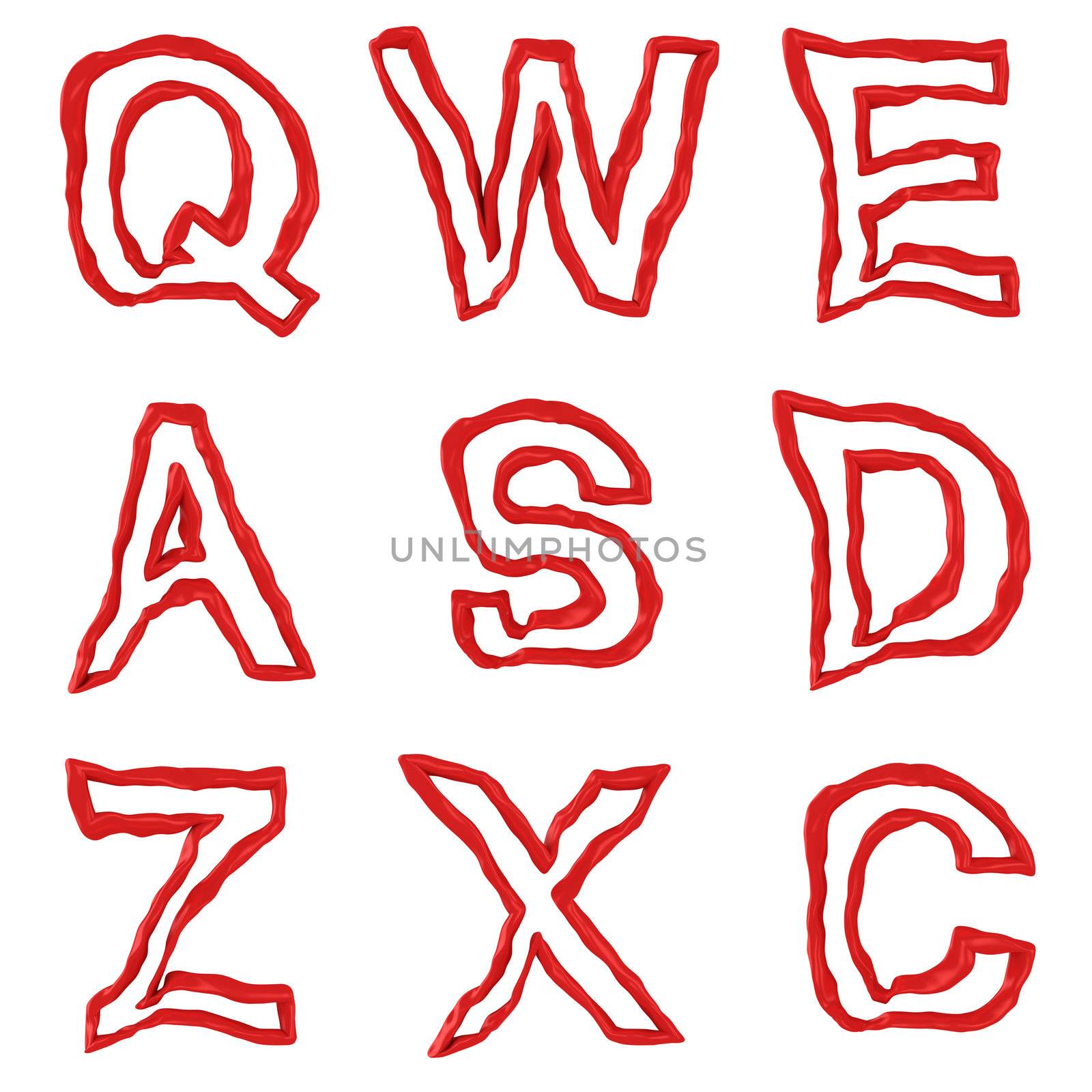 Red capital letters of alphabet isolated on the white background