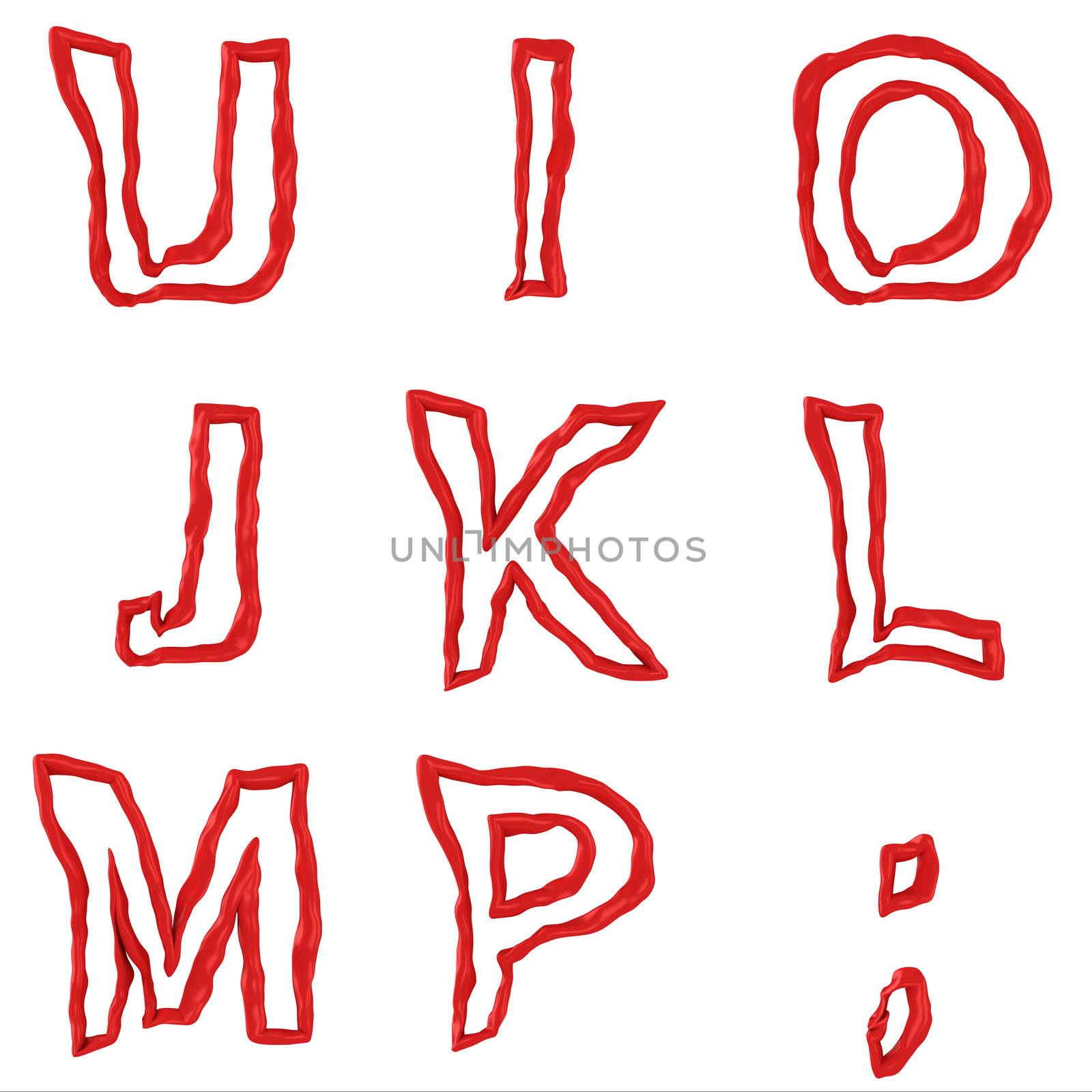 Red capital letters of alphabet isolated on the white background