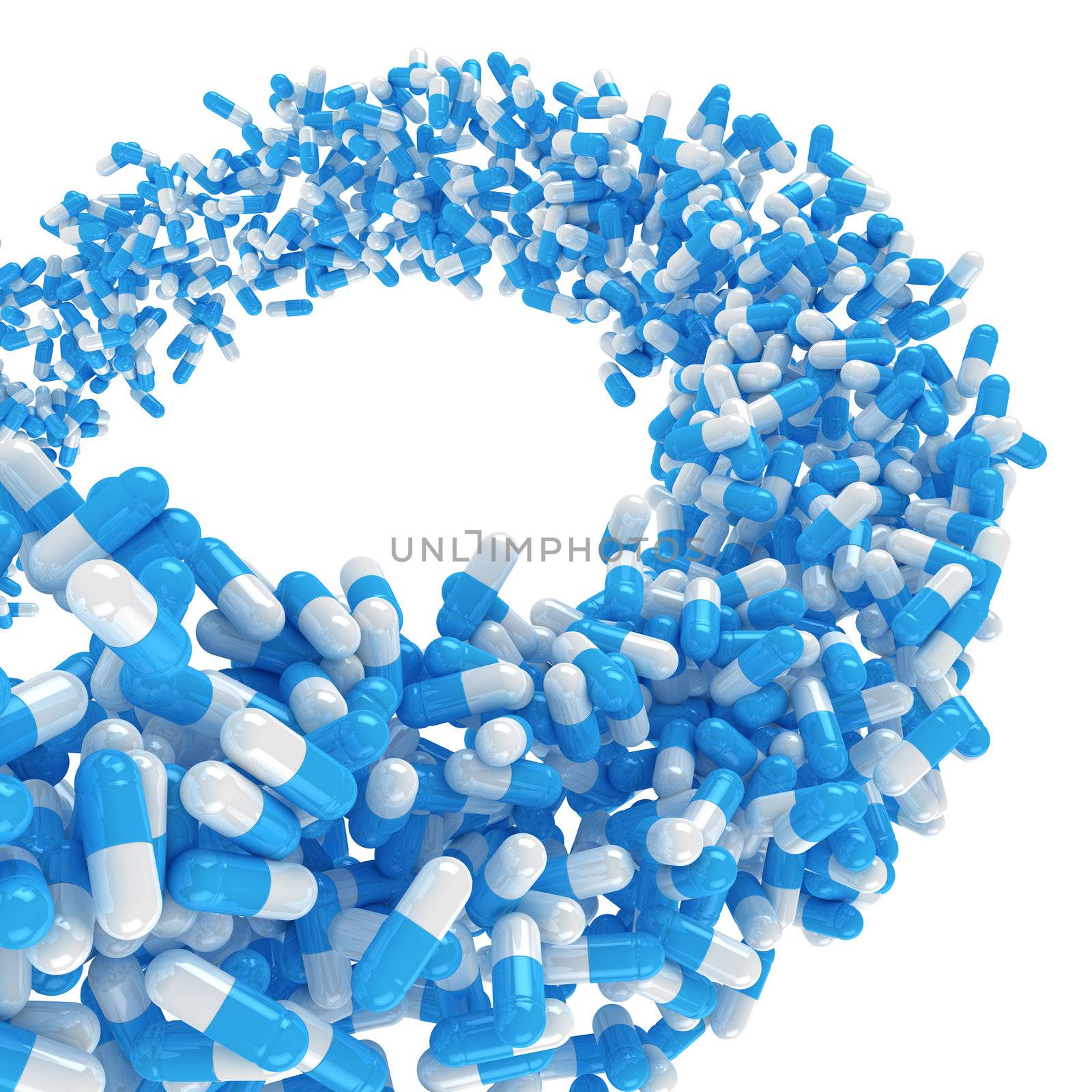 Loop from blue medical capsules isolated on the white background