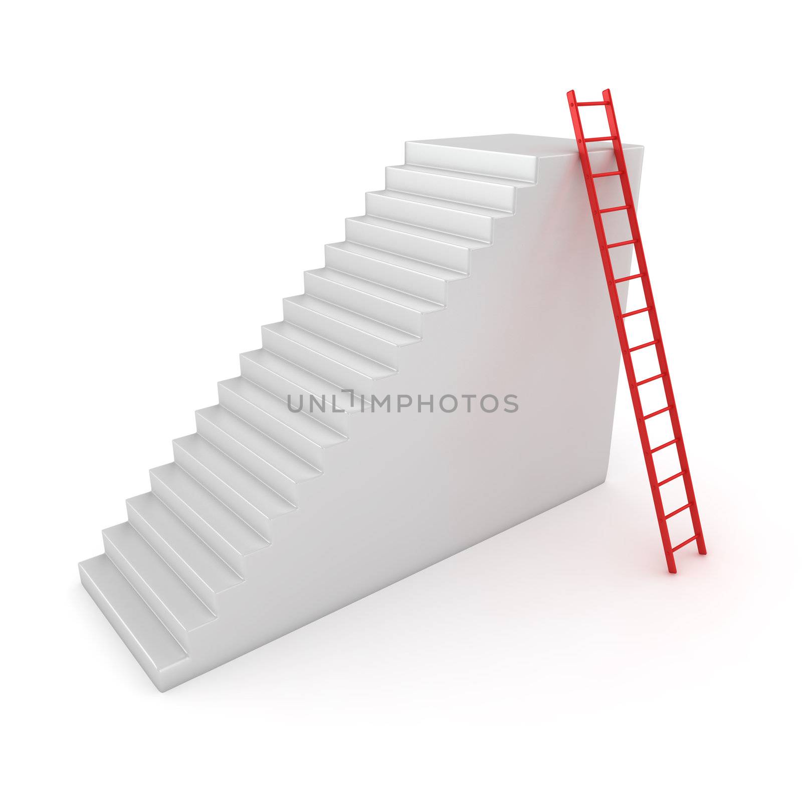 Red step ladder put on the white staircase
