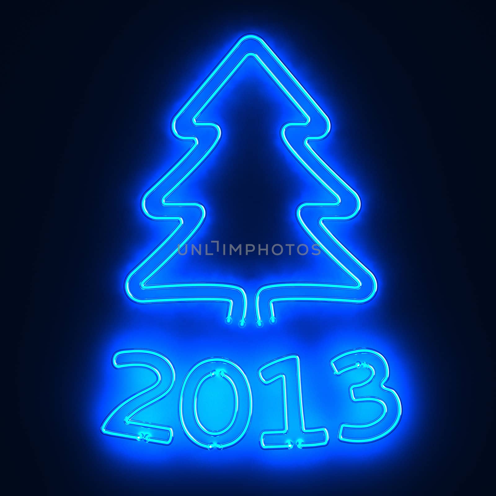 Glowing neon sign 2013 and christmas tree