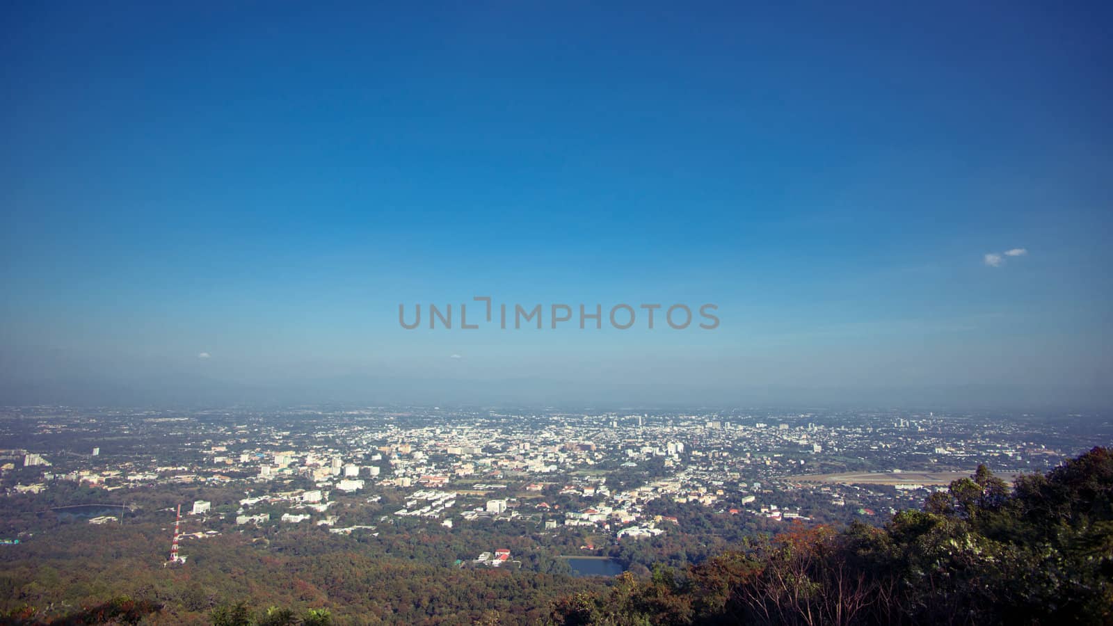 View of Chiang Mai city from viewpoint on Doi Suthep, Northern Thailand
