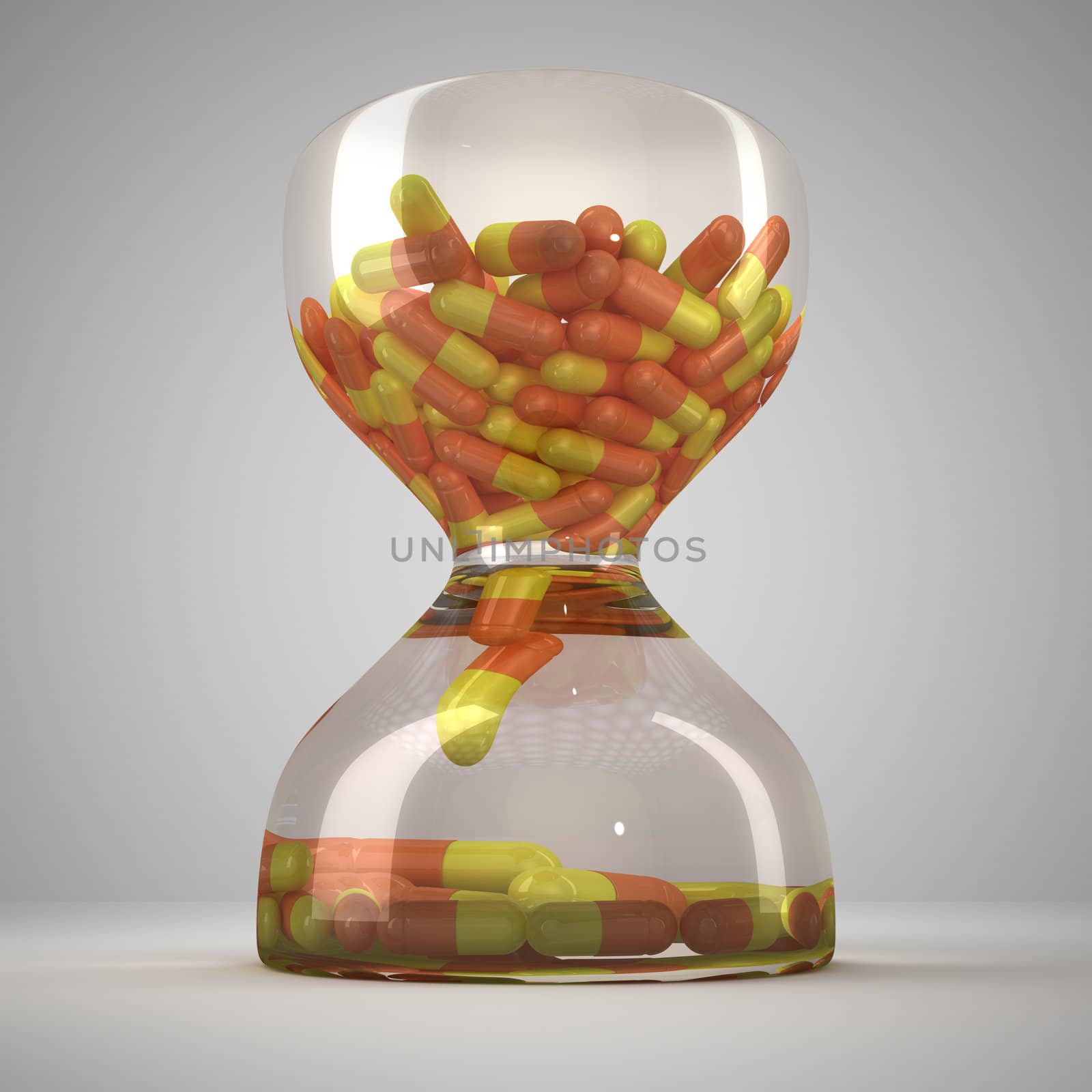 Hourglass with medical capsules