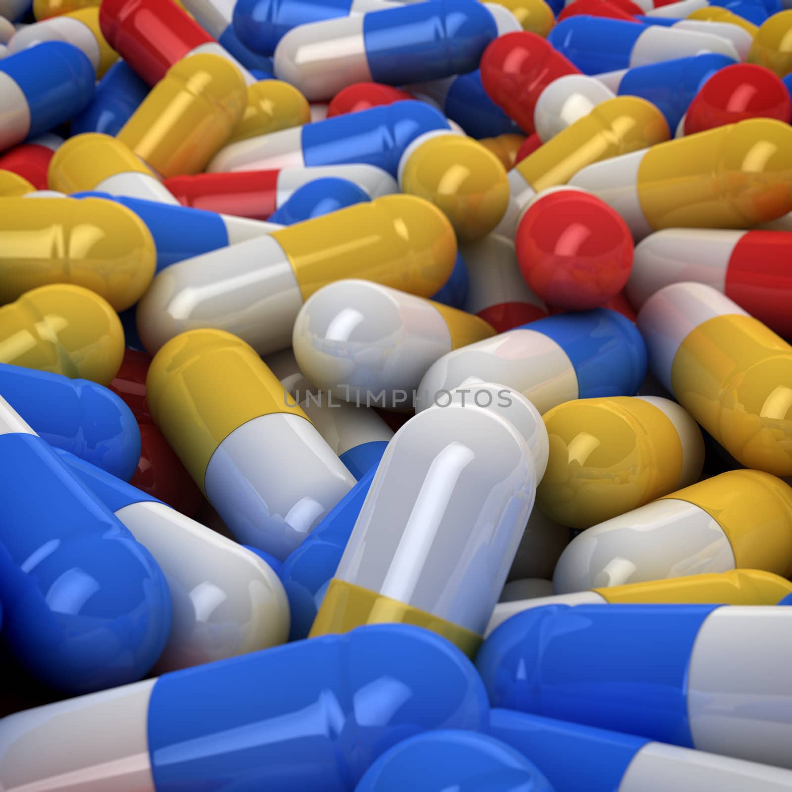 Multicolored capsules background, 3d computer graphic