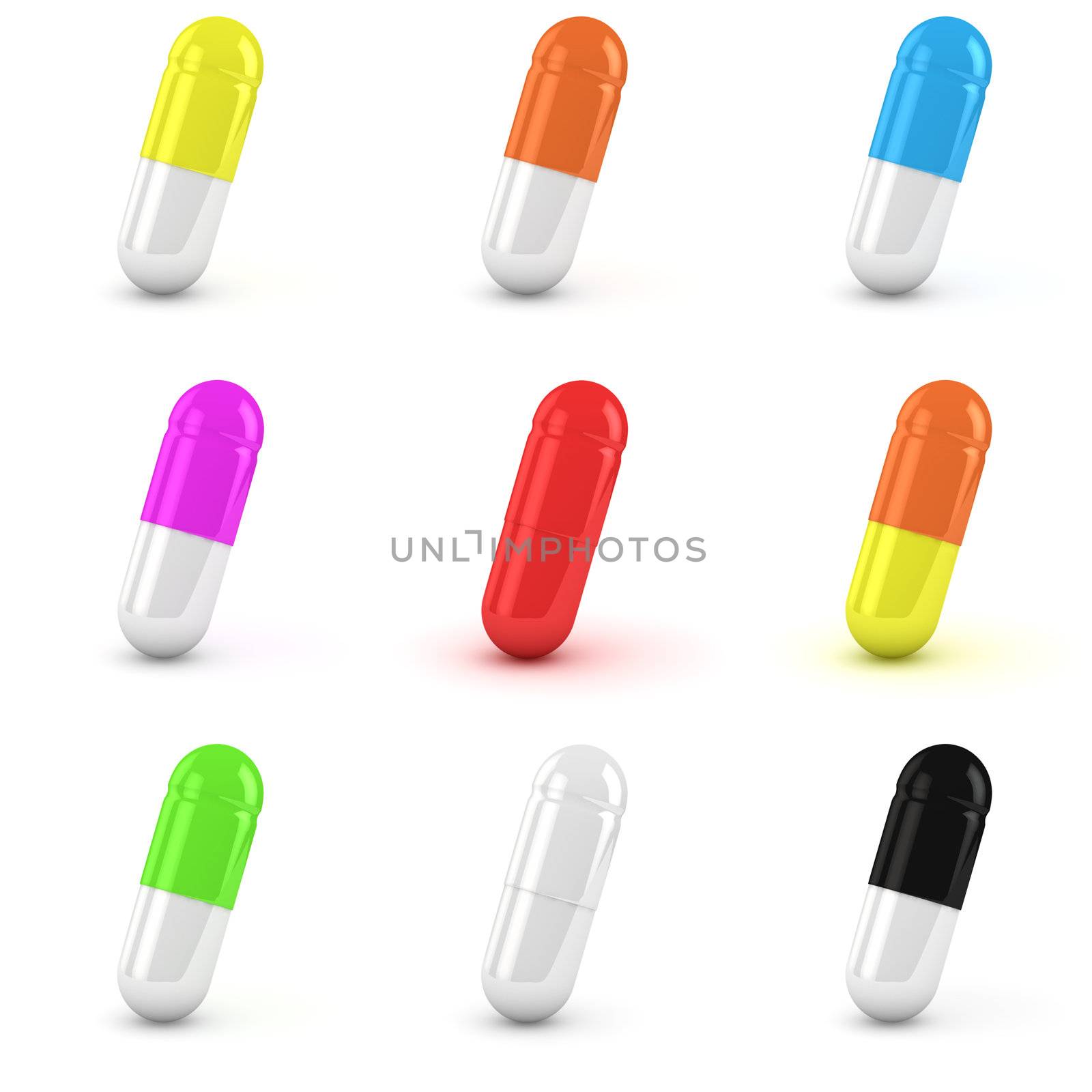 Drug capsules in a different colour variation