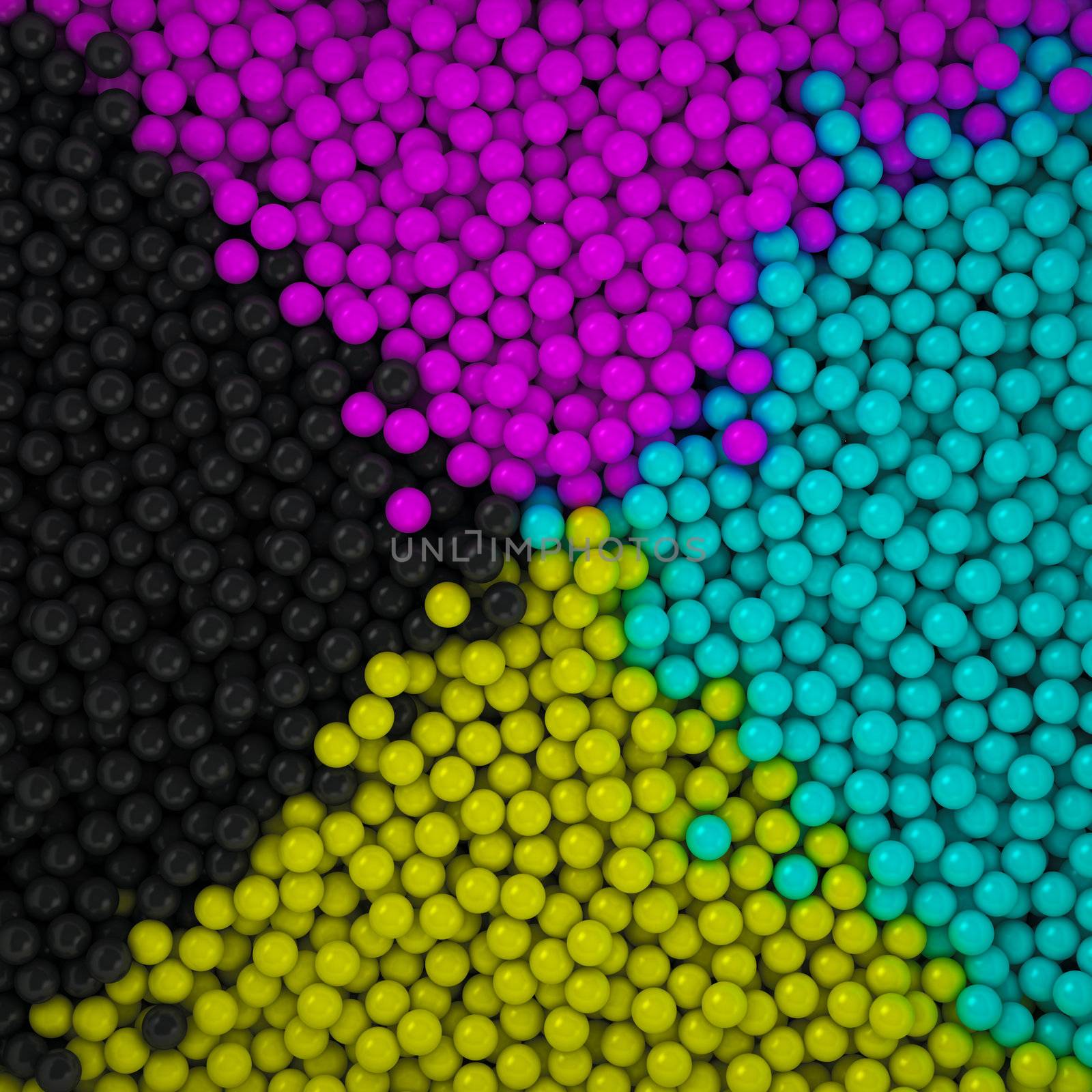 CMYK palette made from balls, 3d computer graphic