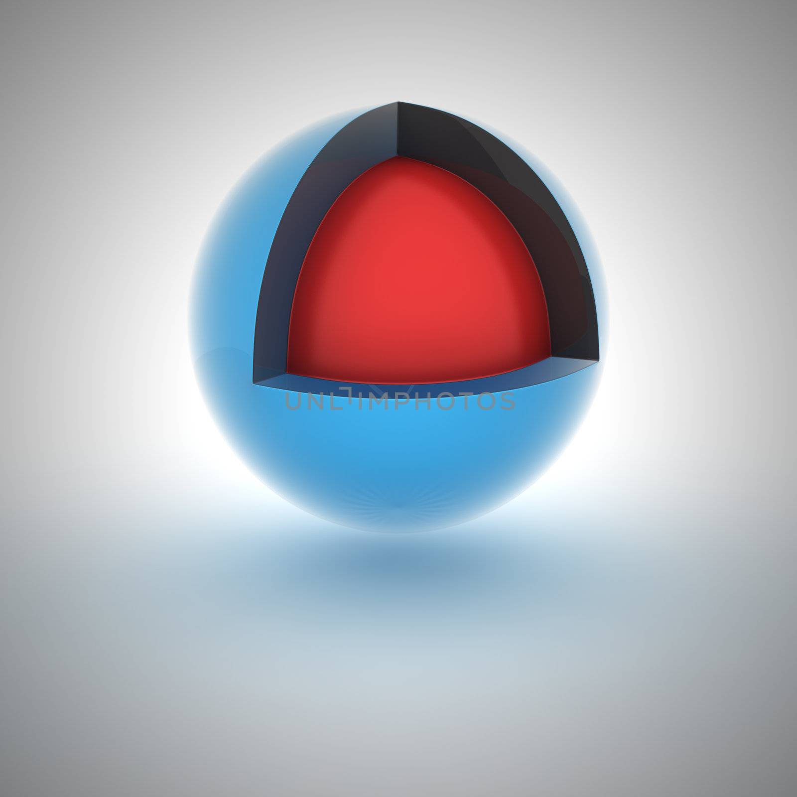 Blue sphere with red core