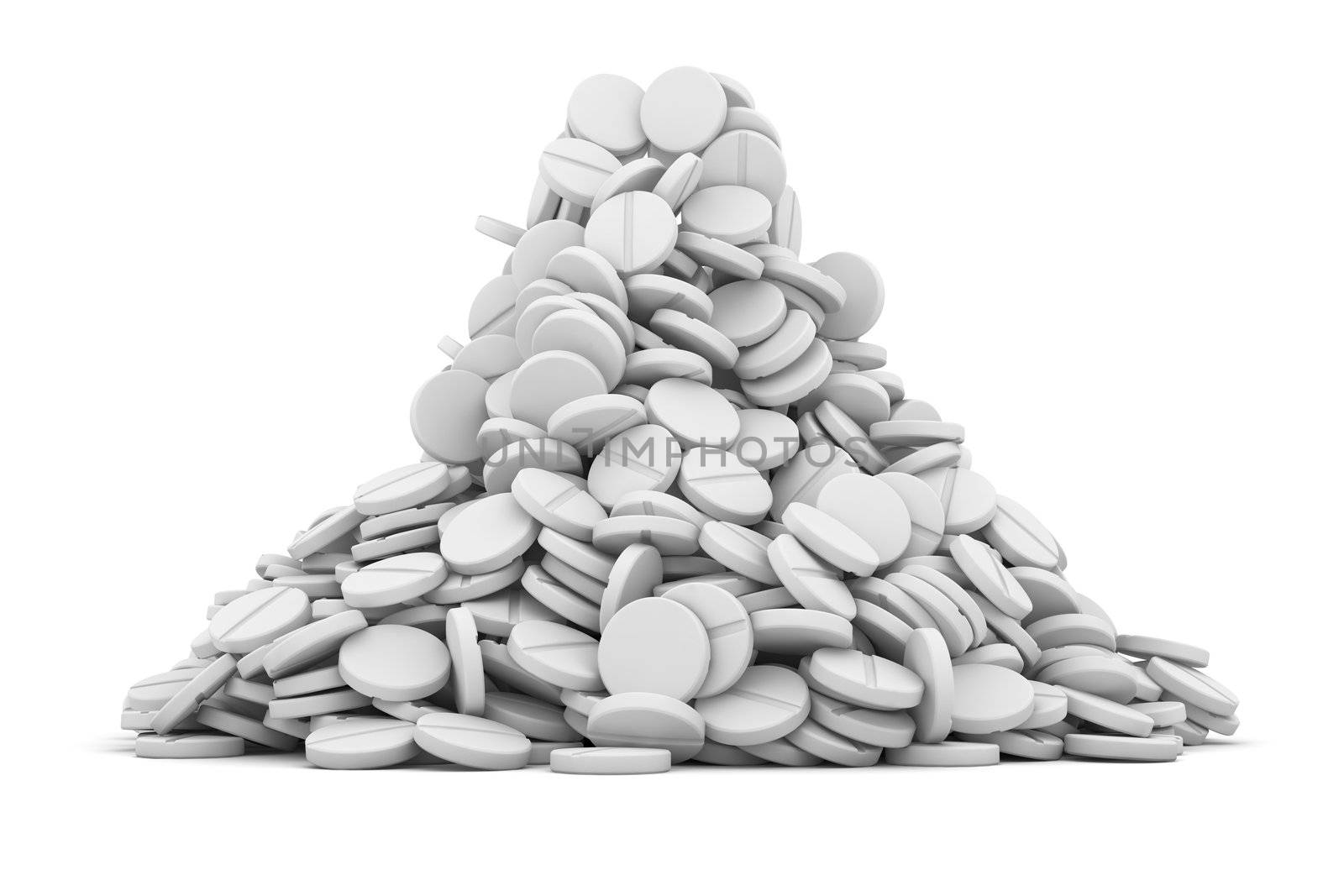 Heap of white tablets on the white background