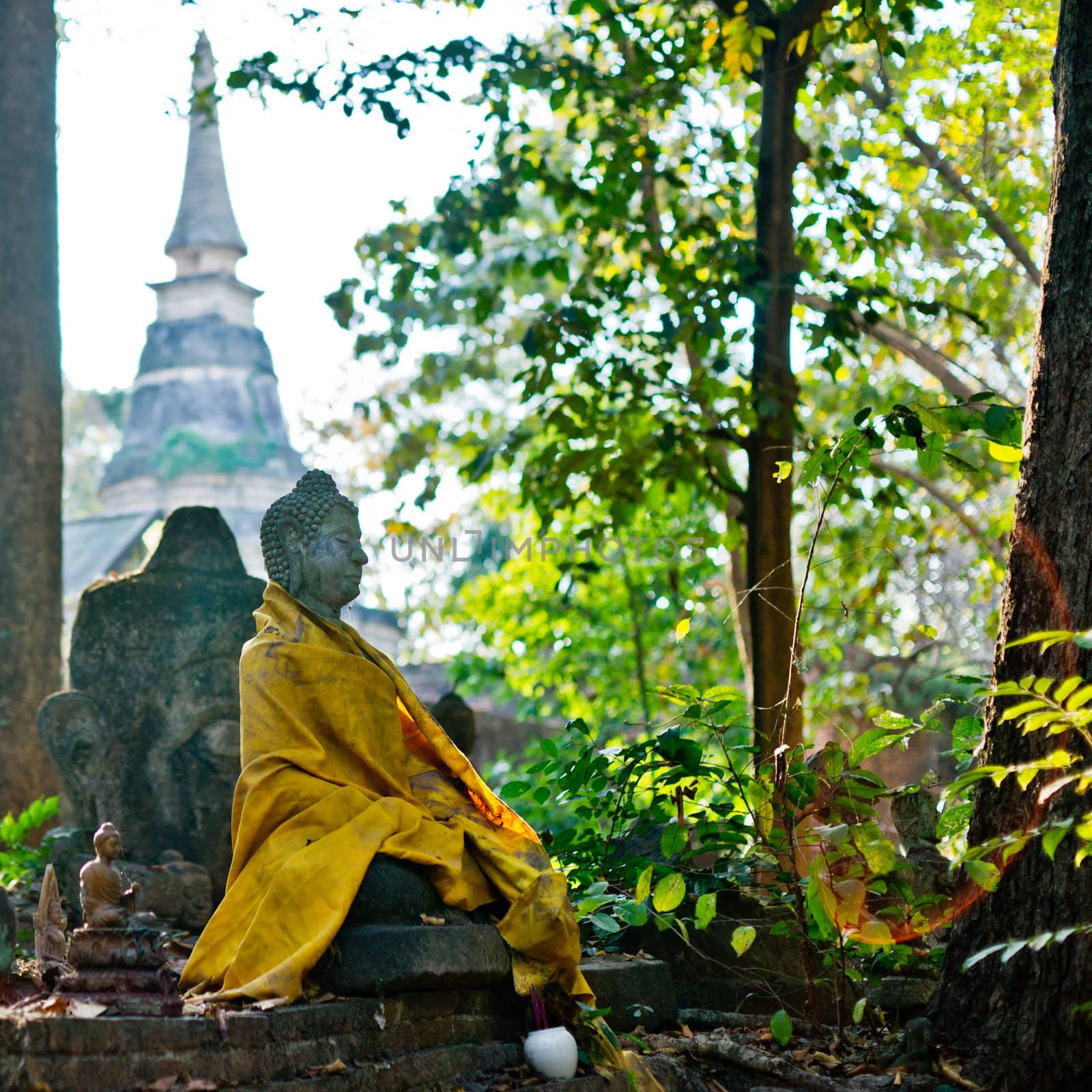 Statue of Buddha in the ancient temple in Chiangmai, Thailand