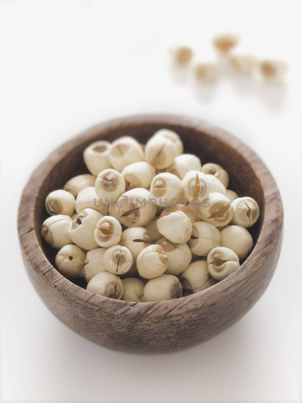 close up of a bowl of lotus seeds
