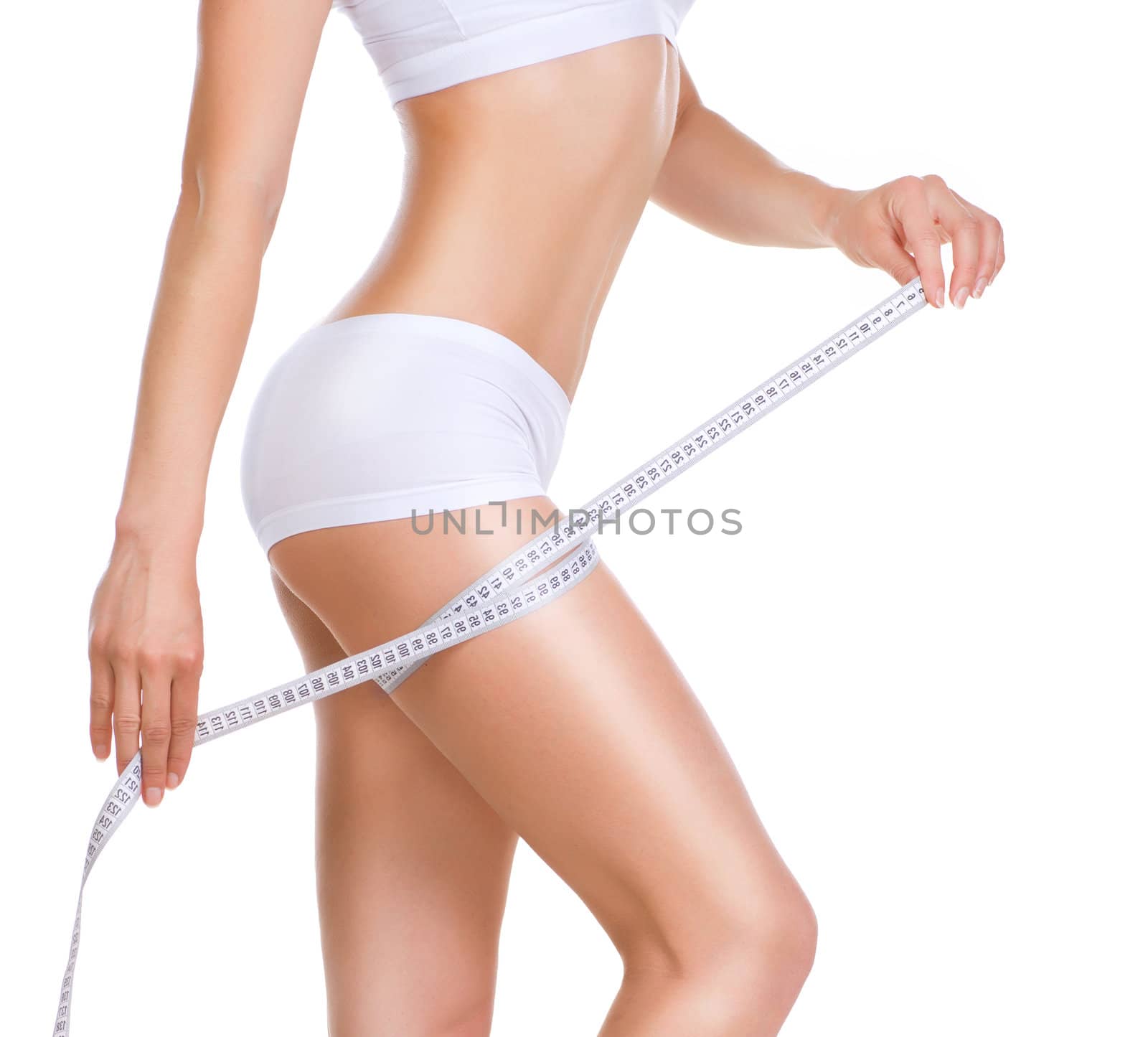 Woman Measuring Her Perfect Body. Healthy lifestyle concept  by SubbotinaA