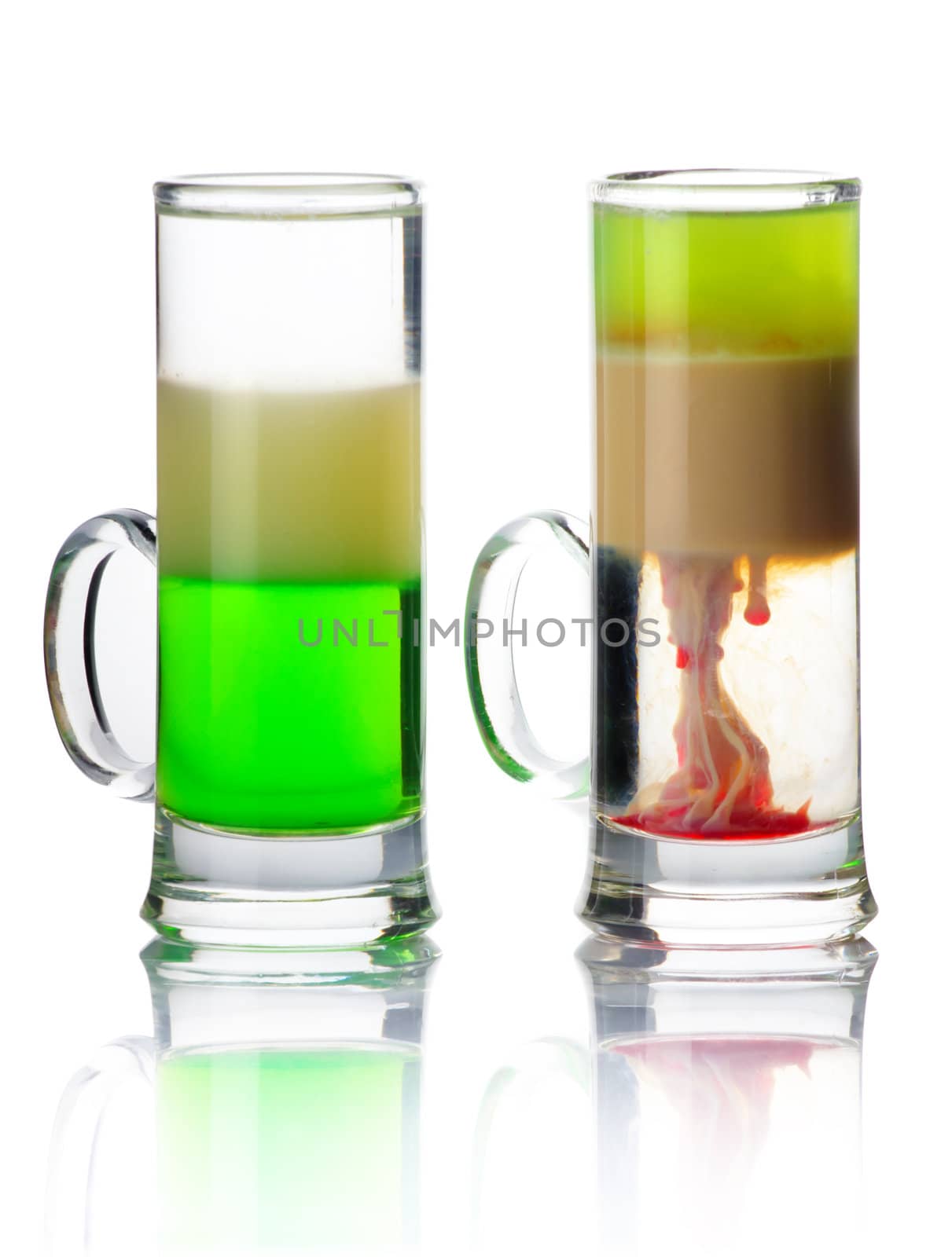 Two short drink alcohol cocktails isolated on white background