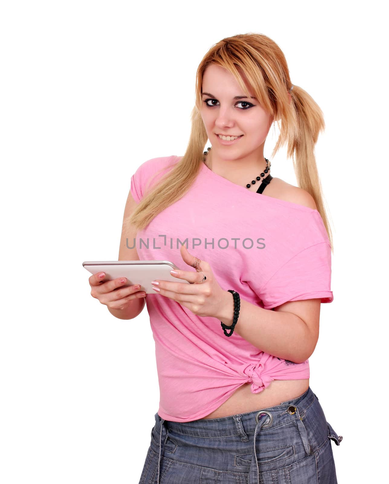 happy girl with tablet pc by goce