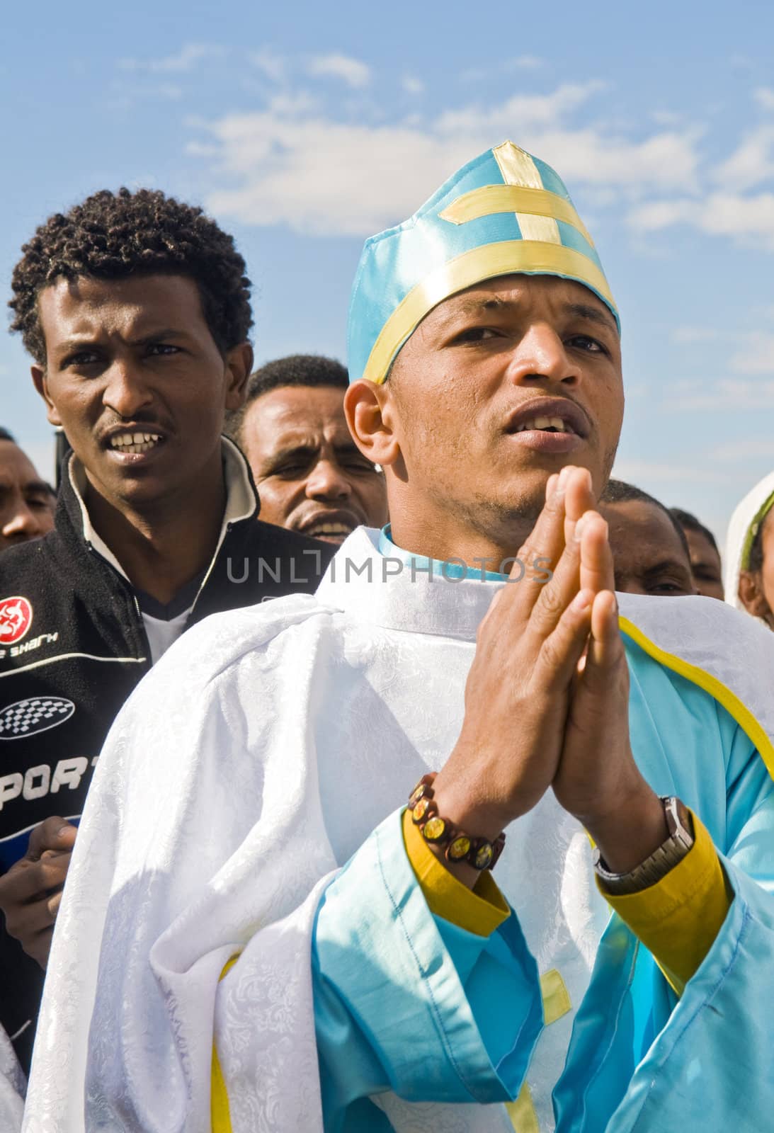 QASER EL YAHUD , ISRAEL - JAN 19 : Unidentified Ethiopian orthodox Christians  participates in the baptising ritual during the epiphany at Qaser el yahud , Israel in January 19 2012