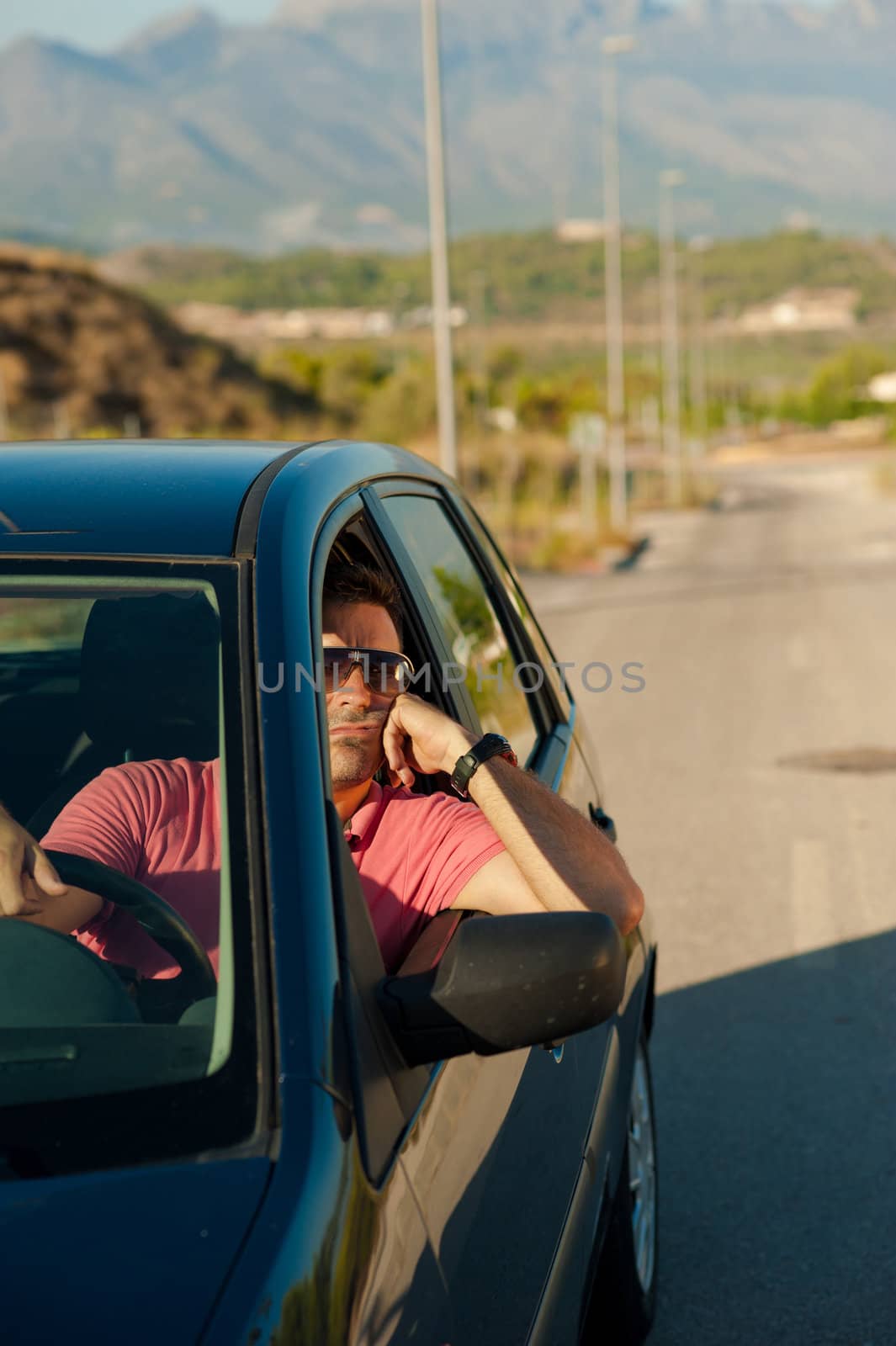 Frustrated driver waiting at some kind of traffic jam