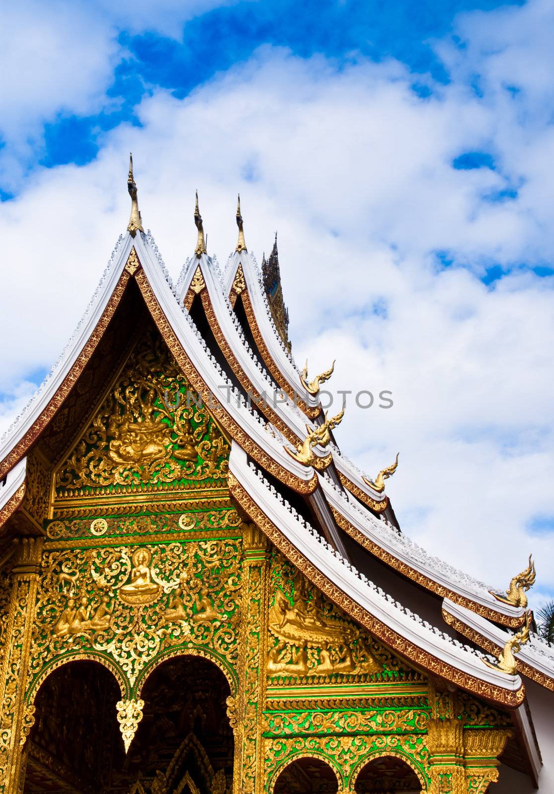 In front of the temple. The stunning architecture in laos