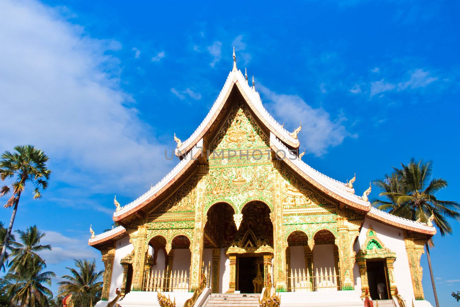 In front of the temple. The stunning architecture in laos