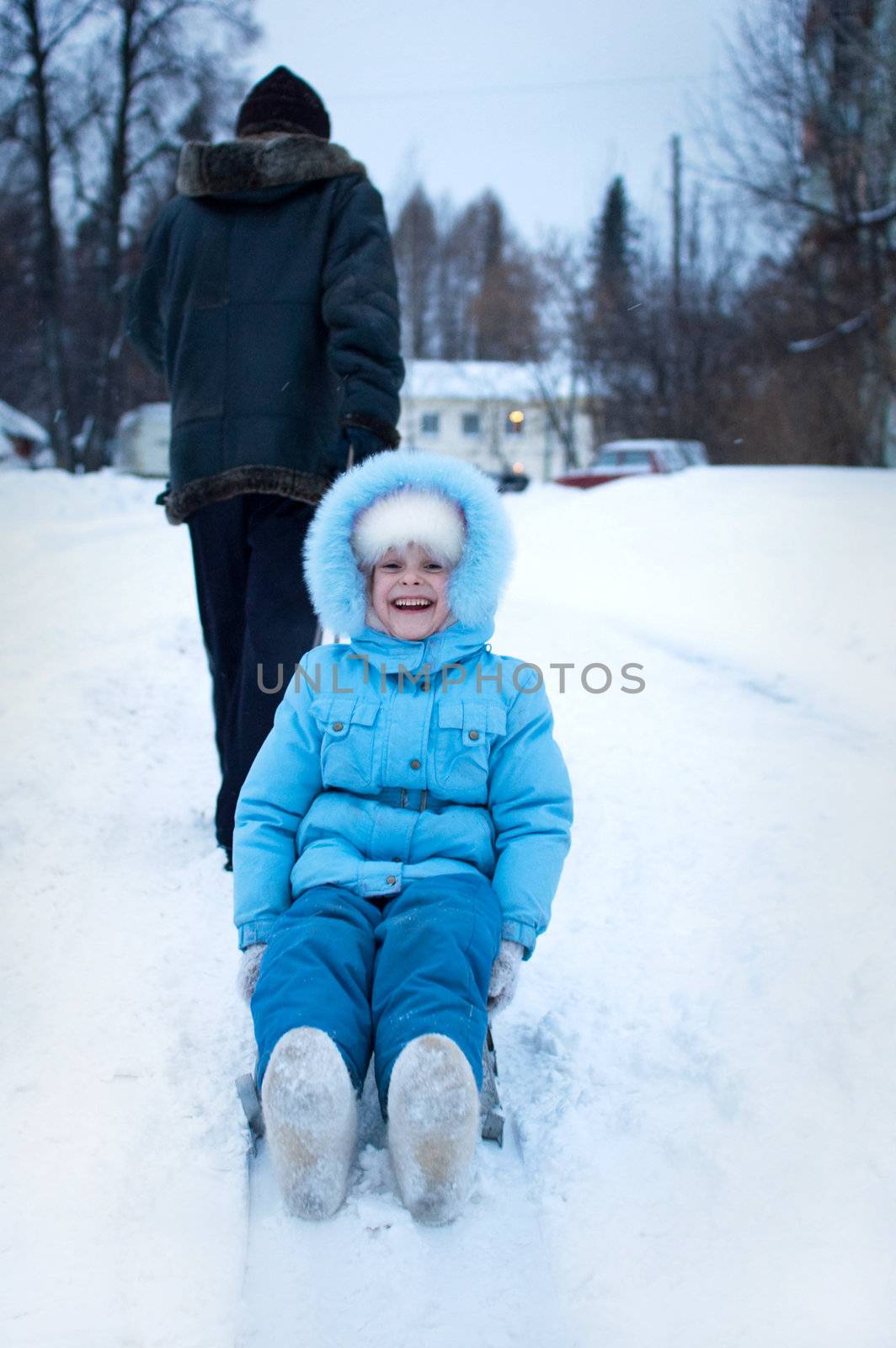 father and daughter on a winter walk