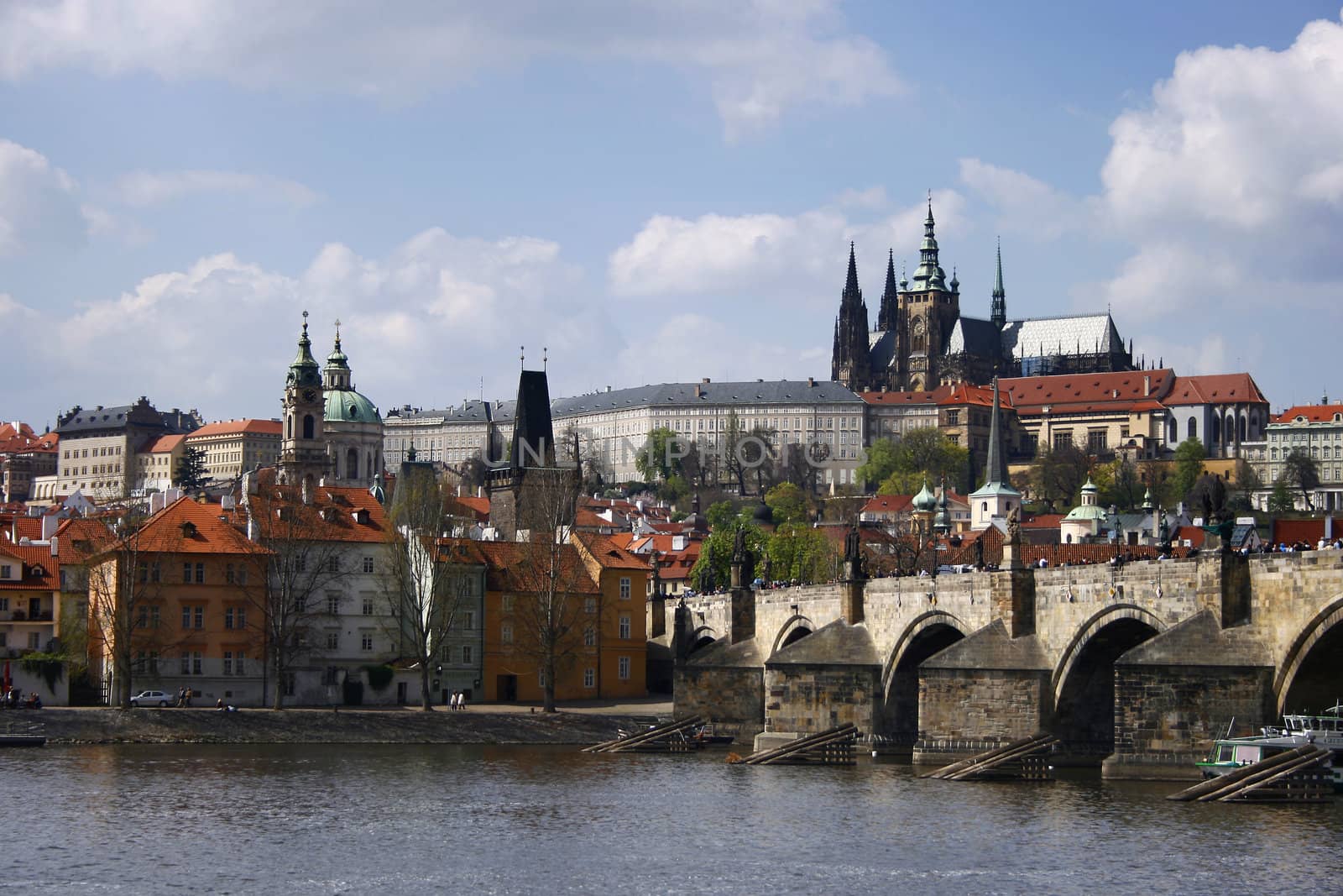 Prague city view with Vltava river, Castle and Charles bridge