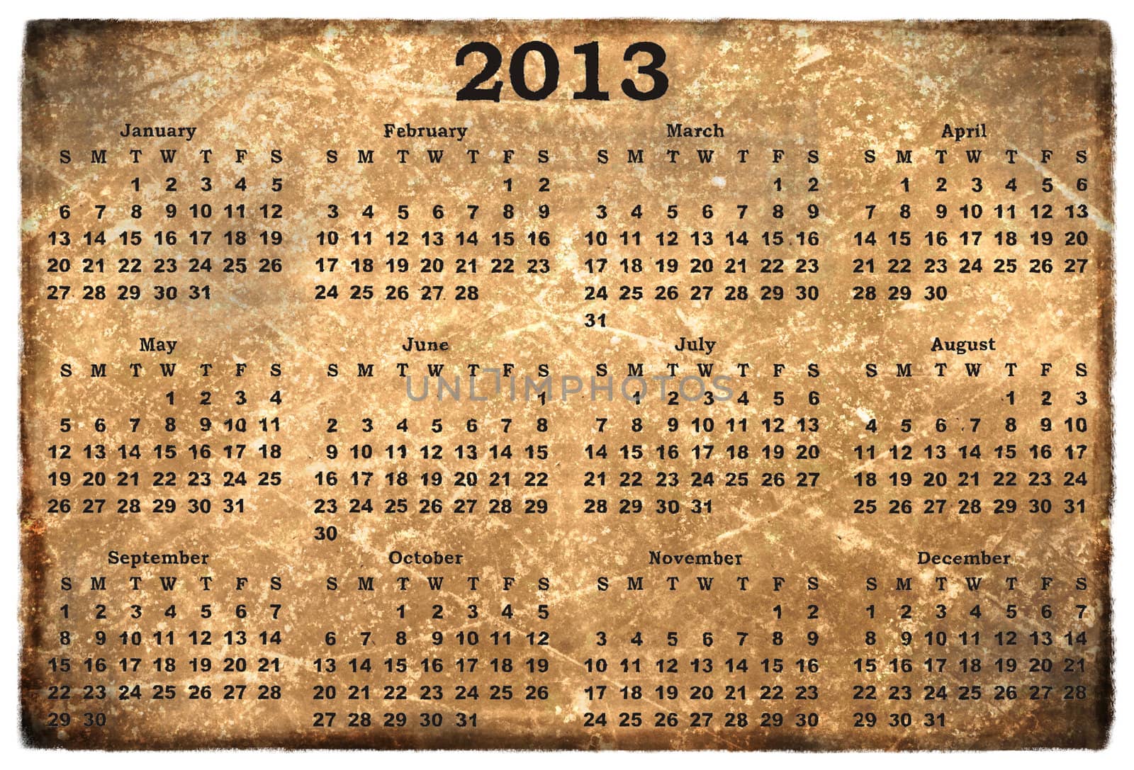  monthly calendar 2013  on  old grunge background  