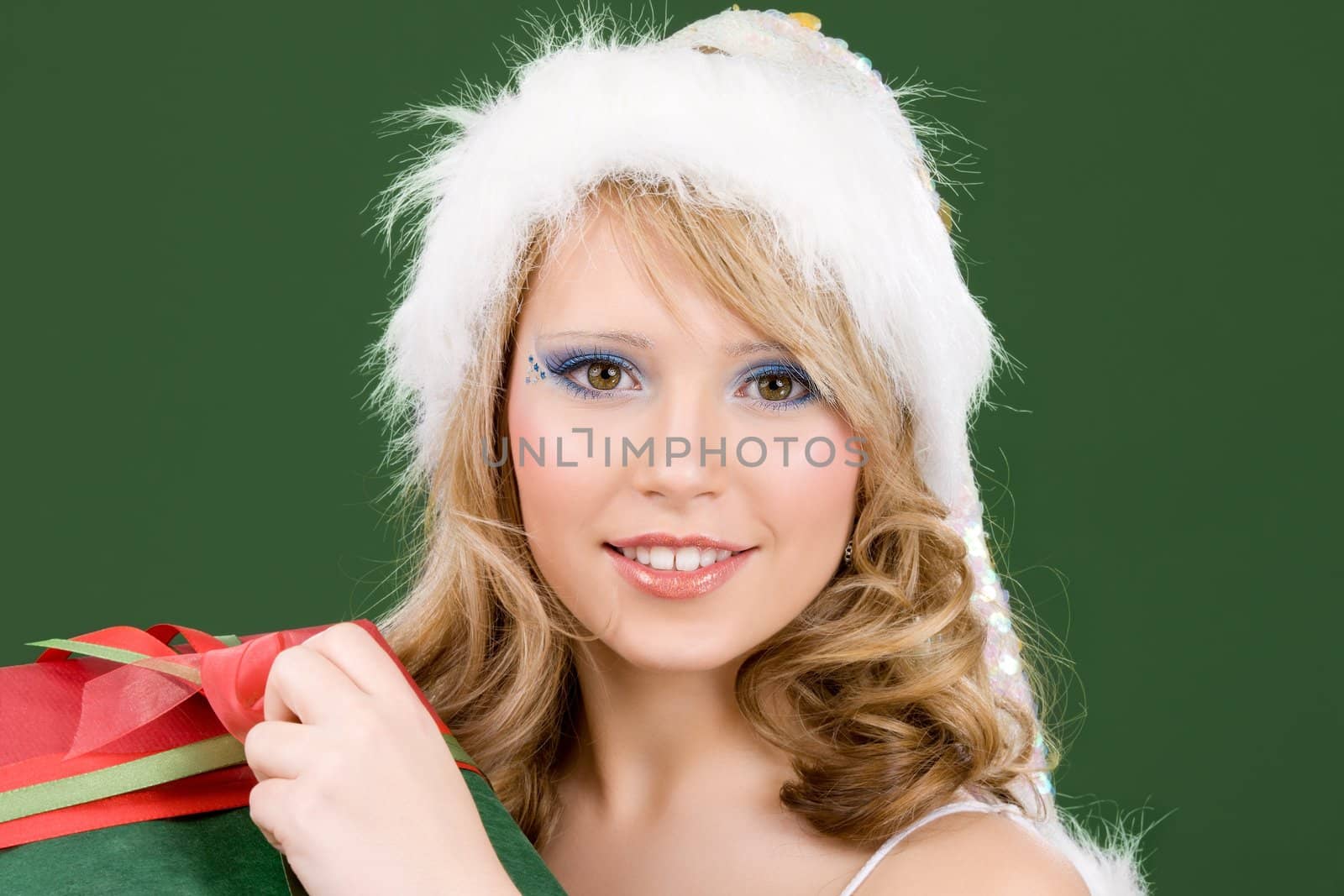 picture of happy santa helper with gift box