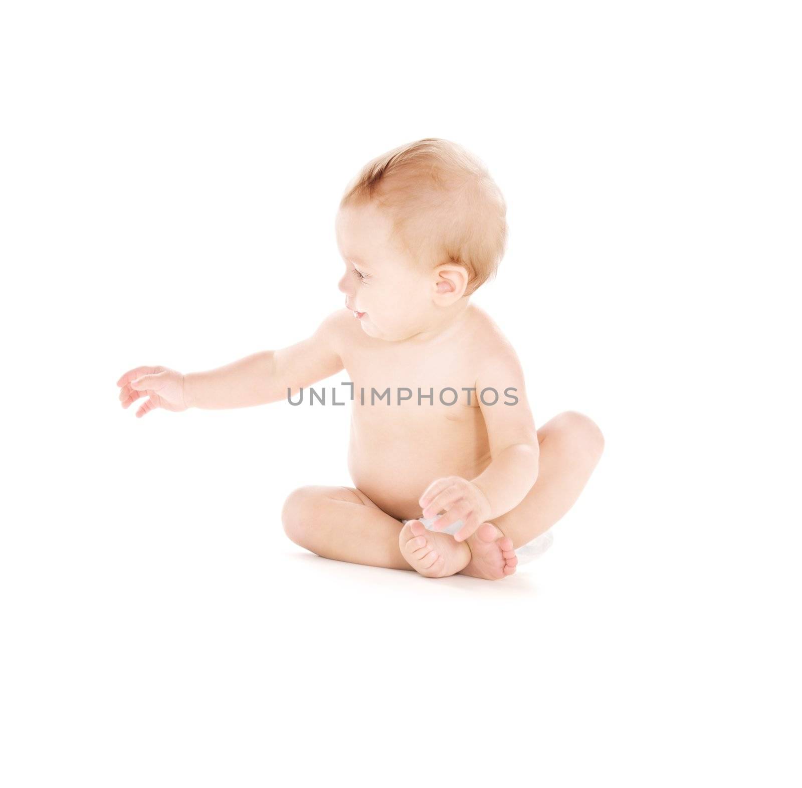 sitting baby boy in diaper by dolgachov