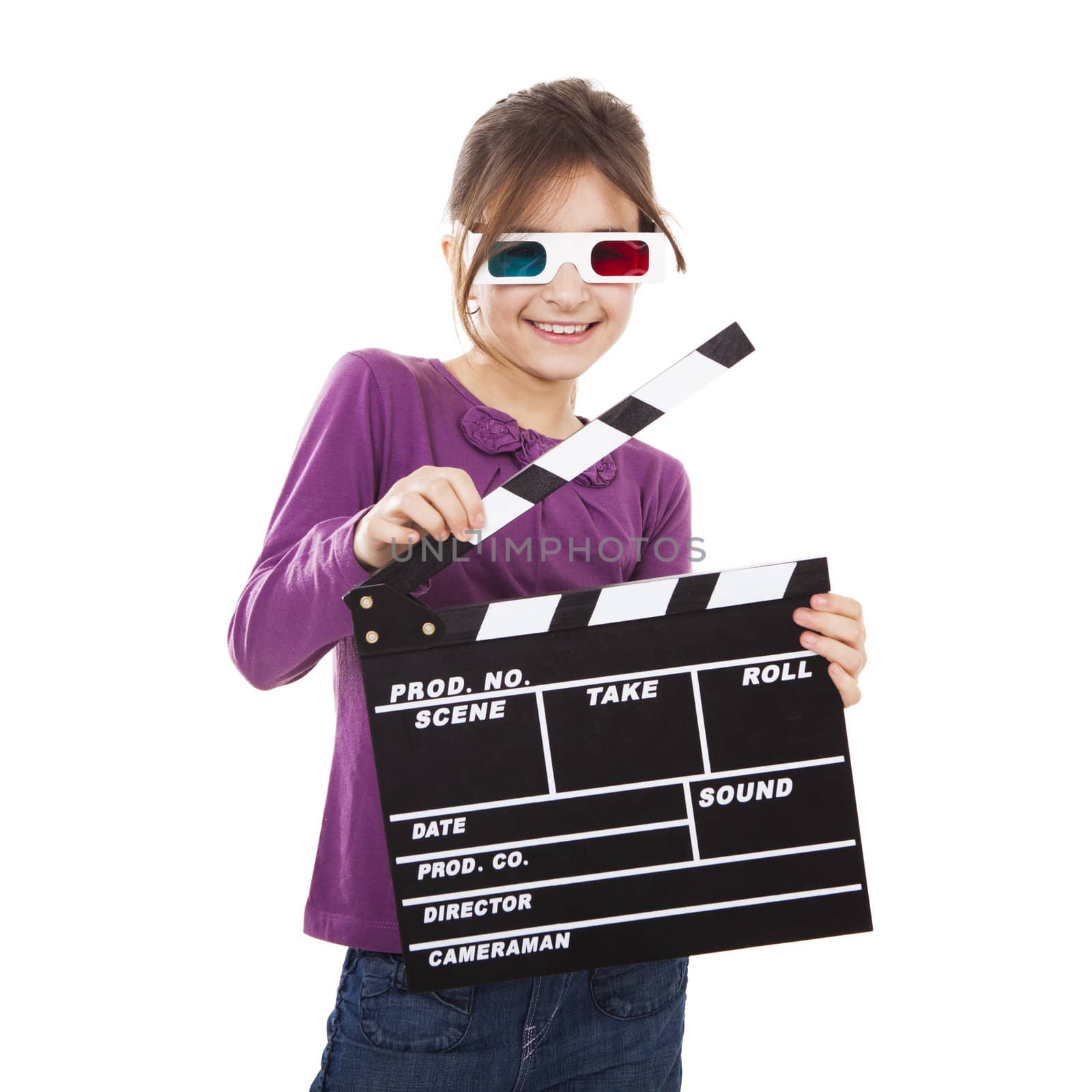 Girl with 3D glasses and a clapboard by Iko