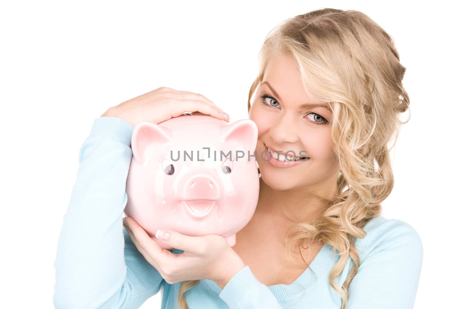 lovely woman with piggy bank by dolgachov