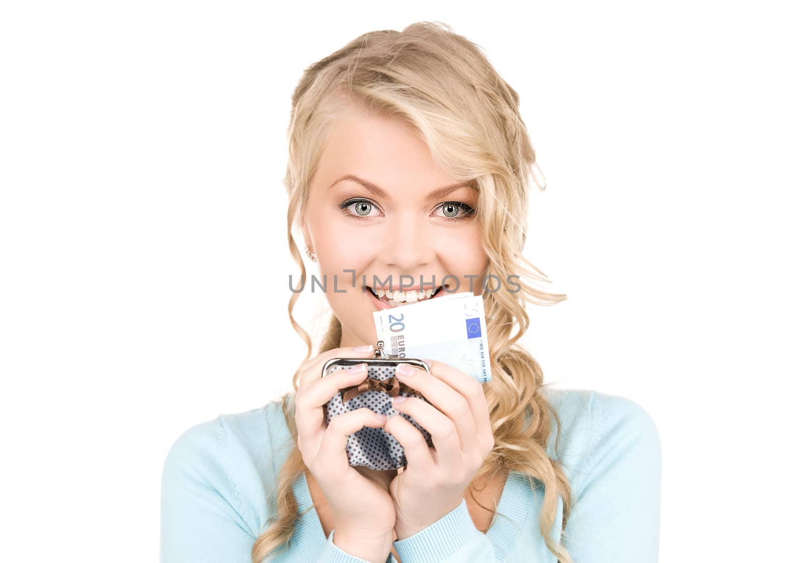 picture of lovely woman with purse and money