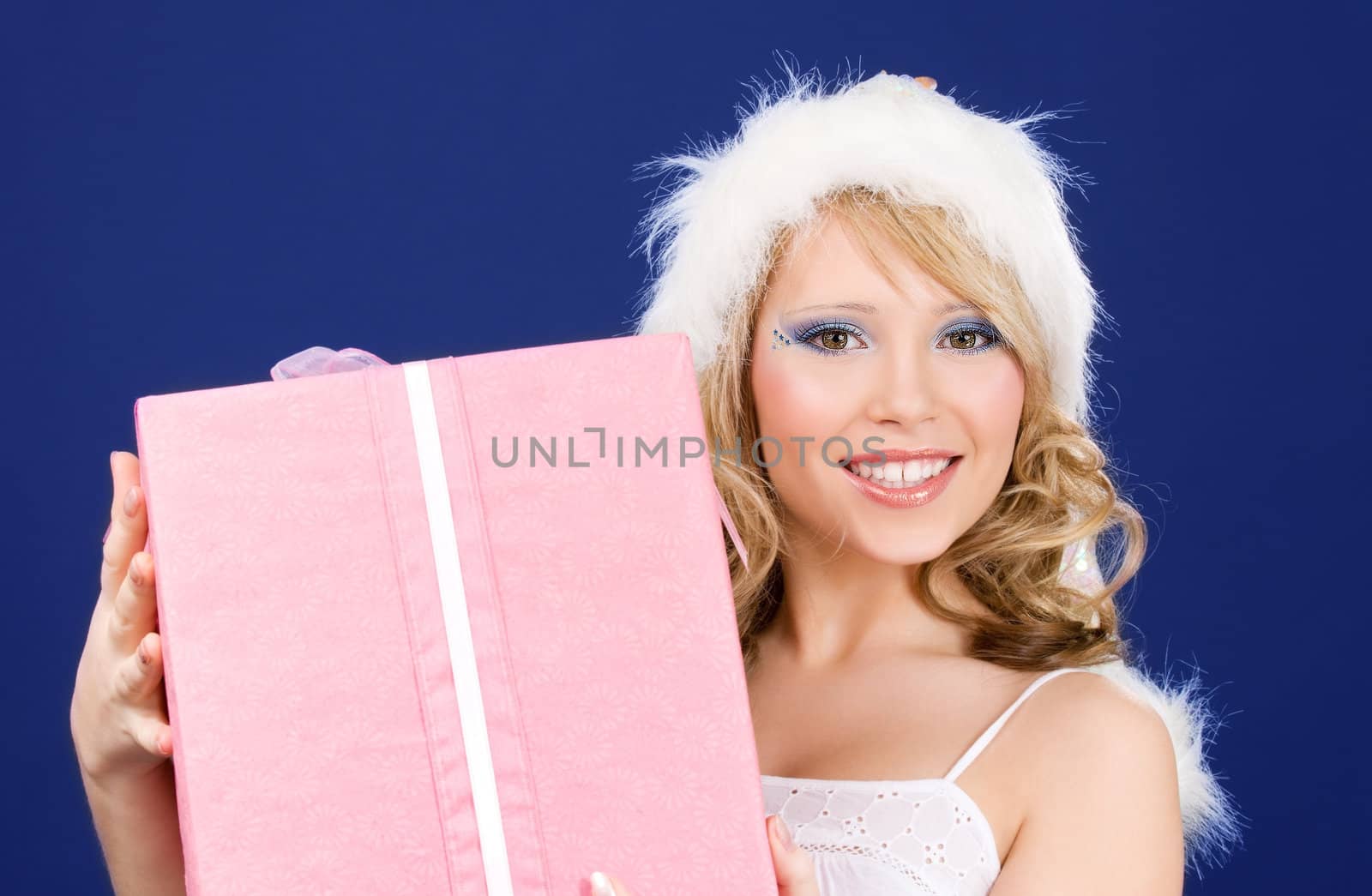 picture of happy santa helper with gift box