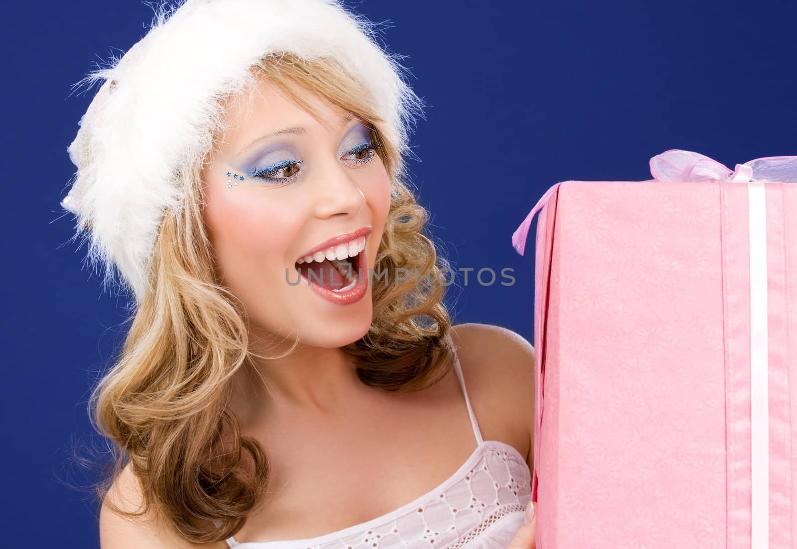 happy santa helper with gift box by dolgachov