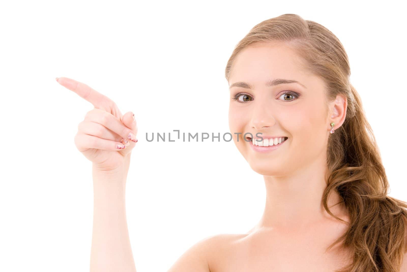 picture of attractive young woman pointing her finger