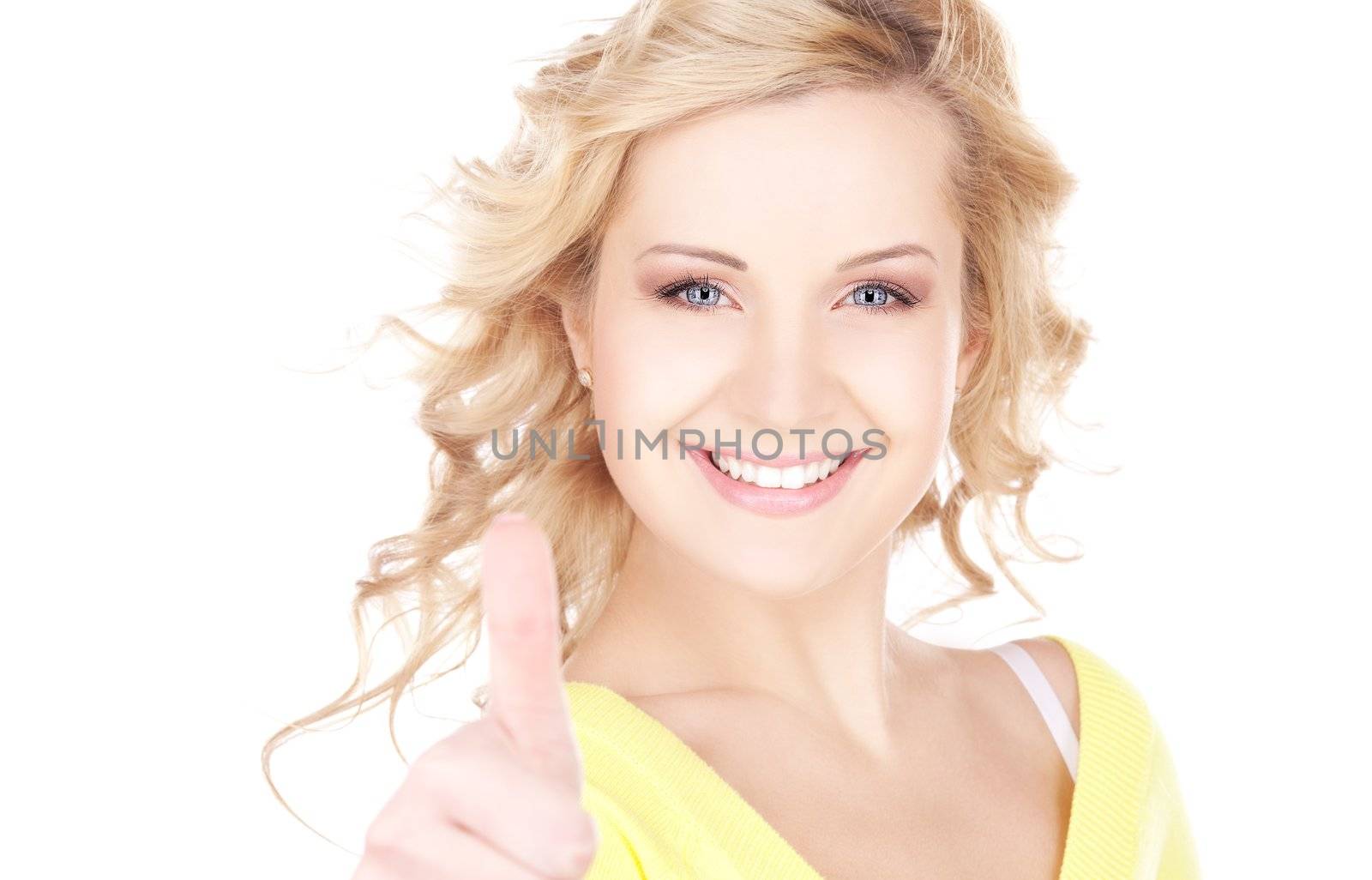 bright picture of lovely woman with thumbs up